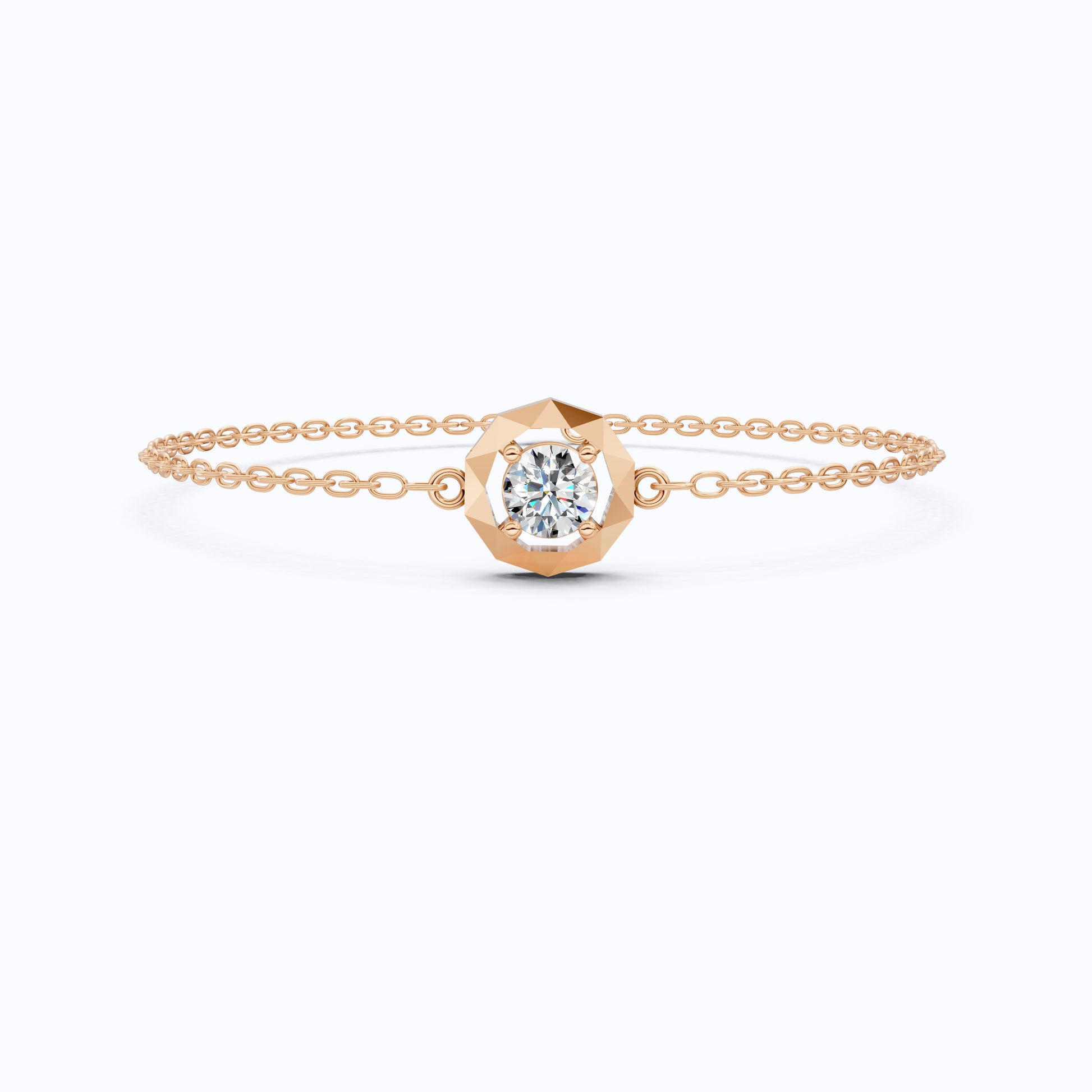 Classic Octagon Shaped Bezel Setting Solitaire Chain Bracelet in 14k Solid Gold, 0.30 CT Round Cut Lab Grown Diamond, Anniversary Gift For Women, Everyday Bracelet