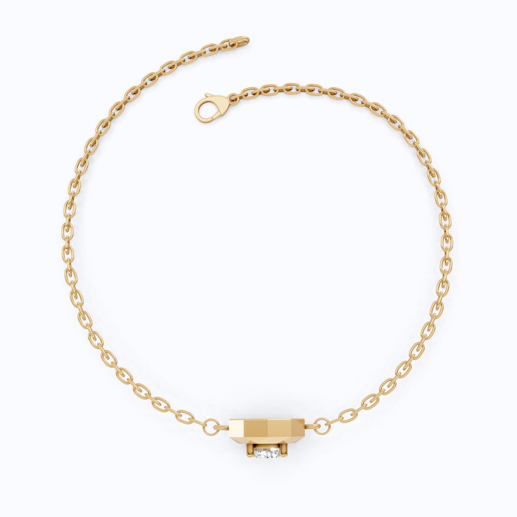 Classic Octagon Shaped Bezel Setting Solitaire Chain Bracelet in 14k Solid Gold, 0.30 CT Round Cut Lab Grown Diamond, Anniversary Gift For Women, Everyday Bracelet