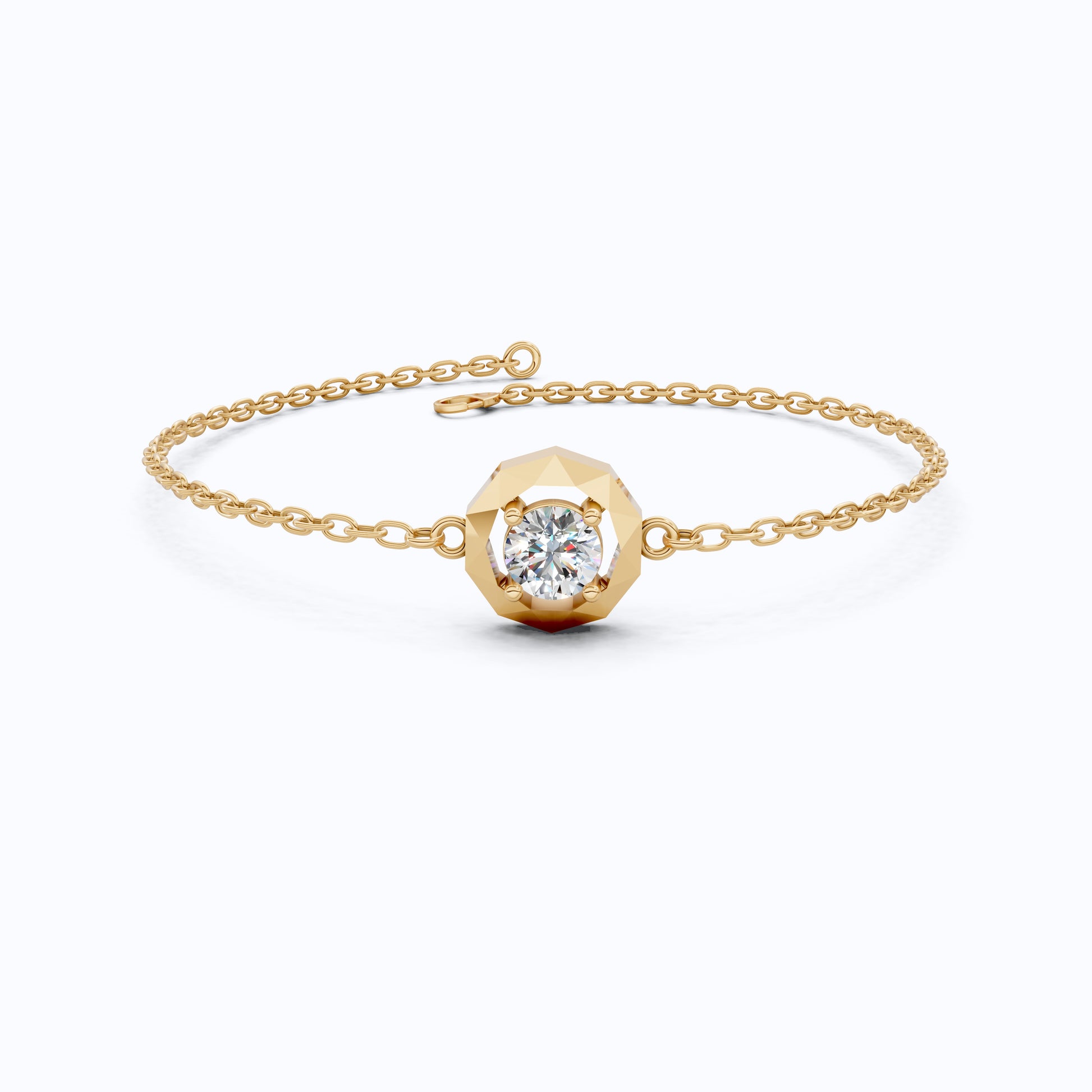 Classic Octagon Shaped Bezel Setting Solitaire Chain Bracelet in 14k Solid Gold, 0.30 CT Round Cut Lab Grown Diamond, Anniversary Gift For Women, Everyday Bracelet