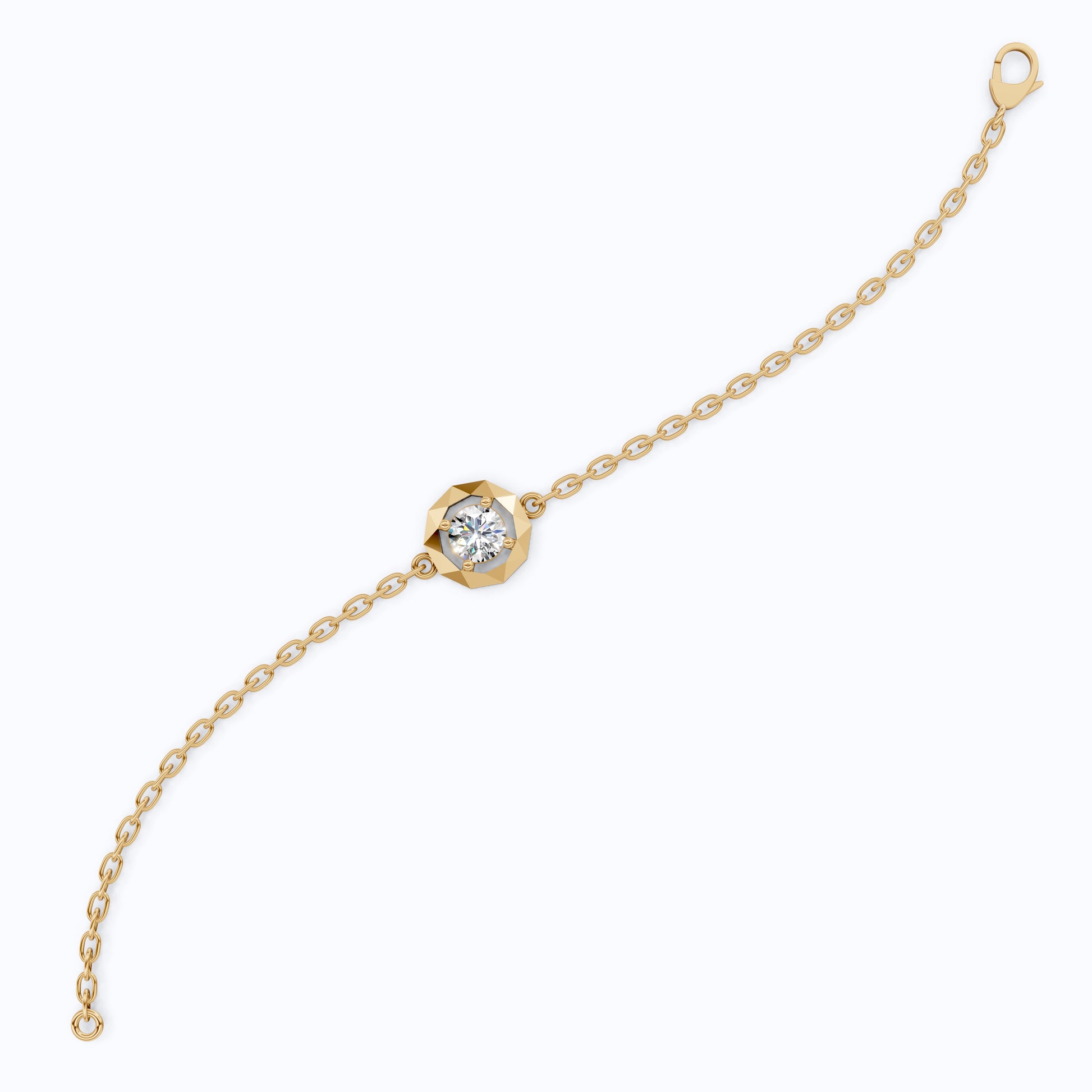 Classic Octagon Shaped Bezel Setting Solitaire Chain Bracelet in 14k Solid Gold, 0.30 CT Round Cut Lab Grown Diamond, Anniversary Gift For Women, Everyday Bracelet