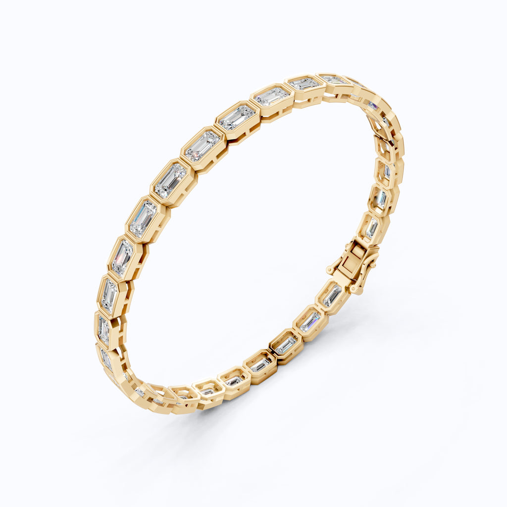 5.00 X 3.00 MM Bezel Set Emerald Cut Tennis Bracelet in 14k Solid Gold, 8.10 TCW Emerald Cut Lab Diamonds, Anniversary Gift for Wife, Everyday Jewelry