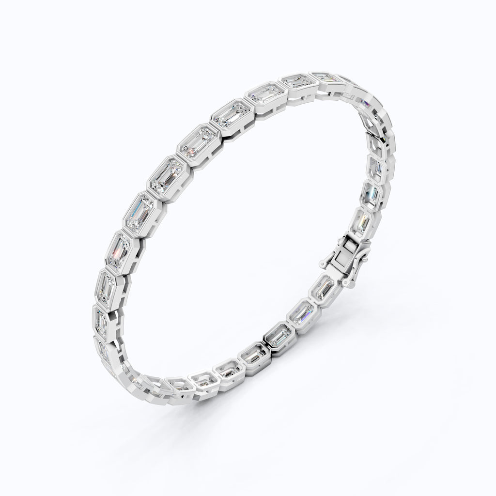 5.00 X 3.00 MM Bezel Set Emerald Cut Tennis Bracelet in 14k Solid Gold, 8.10 TCW Emerald Cut Lab Diamonds, Anniversary Gift for Wife, Everyday Jewelry