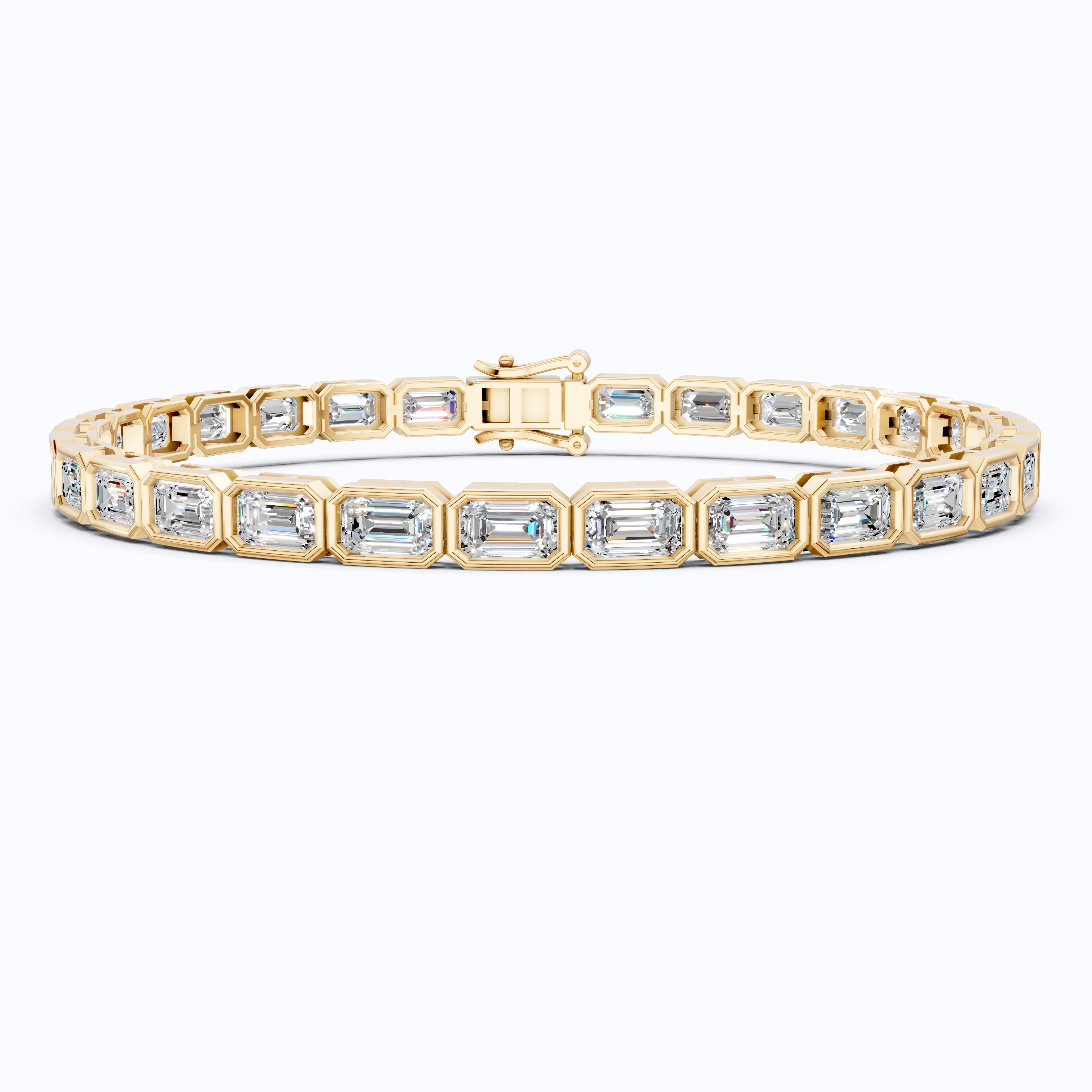 5.00 X 3.00 MM Bezel Set Emerald Cut Tennis Bracelet in 14k Solid Gold, 8.10 TCW Emerald Cut Lab Diamonds, Anniversary Gift for Wife, Everyday Jewelry