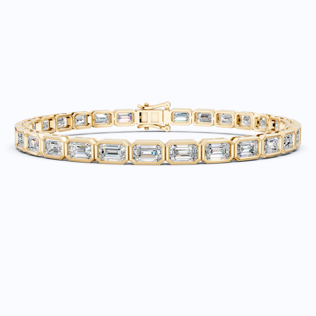 5.00 X 3.00 MM Bezel Set Emerald Cut Tennis Bracelet in 14k Solid Gold, 8.10 TCW Emerald Cut Lab Diamonds, Anniversary Gift for Wife, Everyday Jewelry