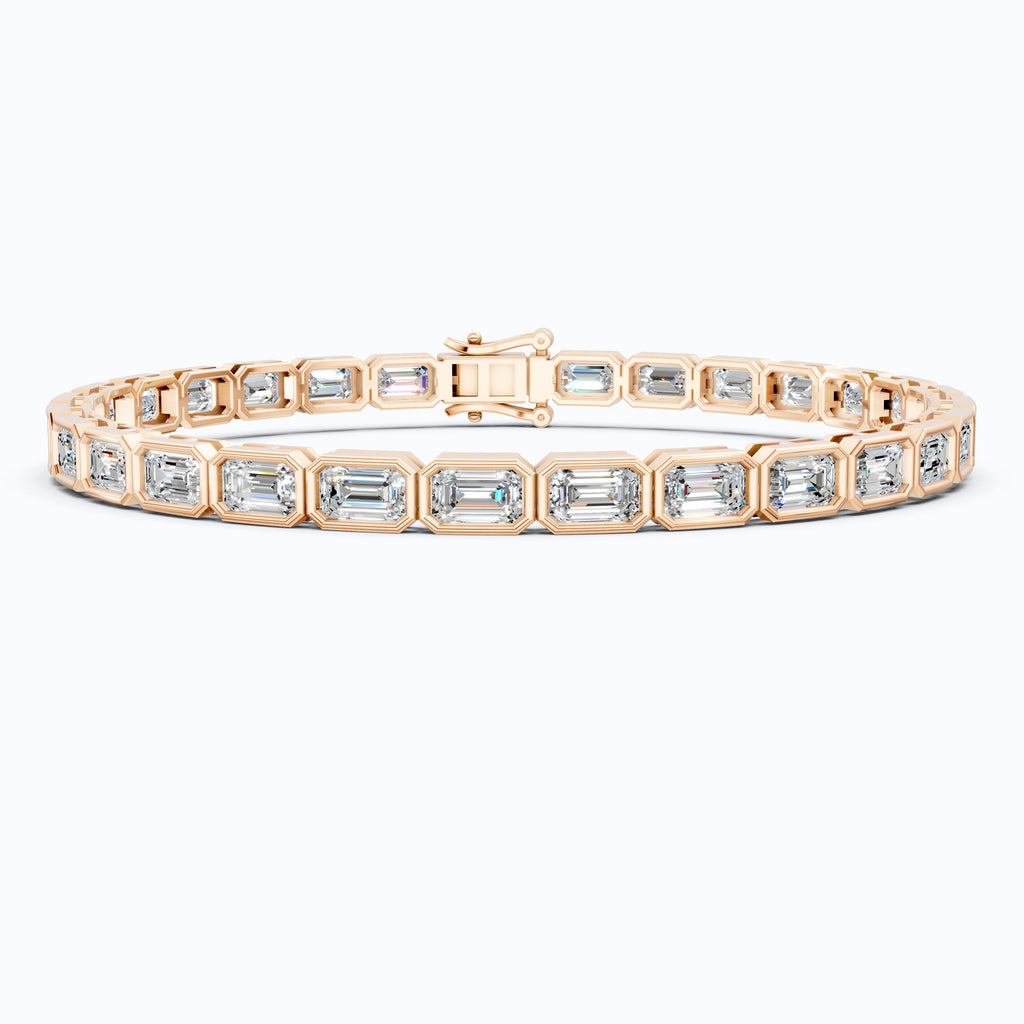 5.00 X 3.00 MM Bezel Set Emerald Cut Tennis Bracelet in 14k Solid Gold, 8.10 TCW Emerald Cut Lab Diamonds, Anniversary Gift for Wife, Everyday Jewelry