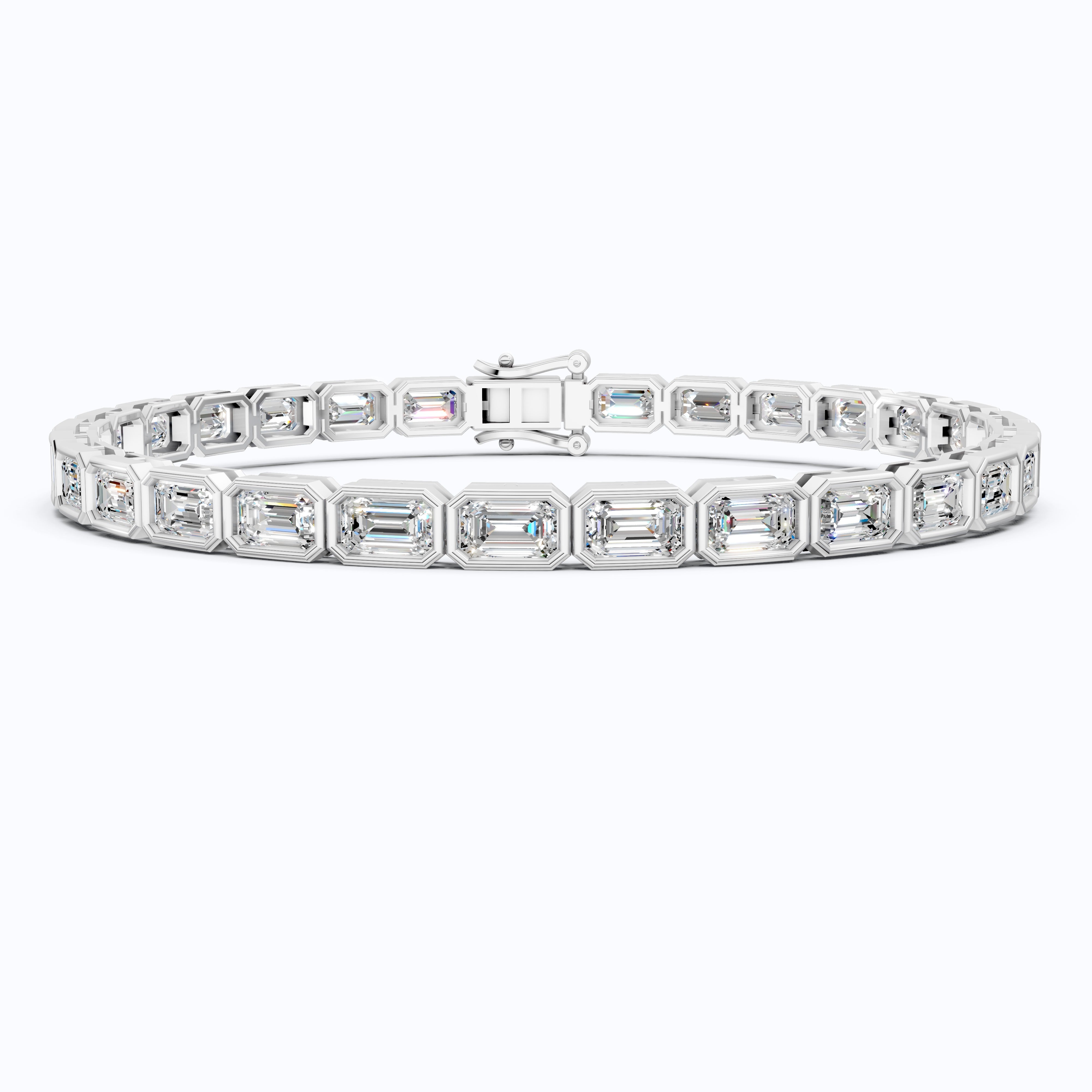 5.00 X 3.00 MM Bezel Set Emerald Cut Tennis Bracelet in 14k Solid Gold, 8.10 TCW Emerald Cut Lab Diamonds, Anniversary Gift for Wife, Everyday Jewelry