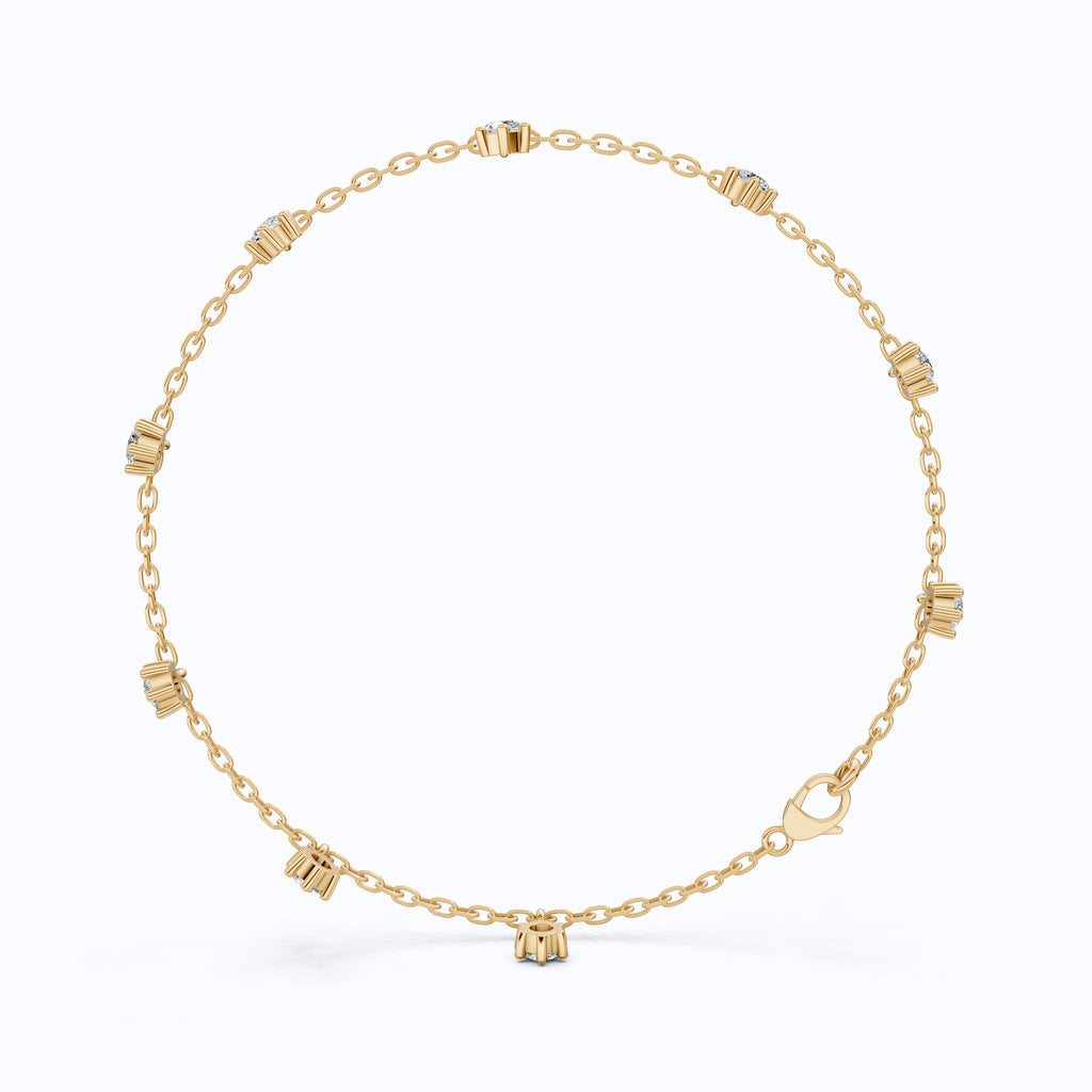 Round Station Diamond And Chain Bracelet in Lab Grown Diamond-14k Solid Gold, Handmade Chain Bracelet, Wedding Gift for Wife