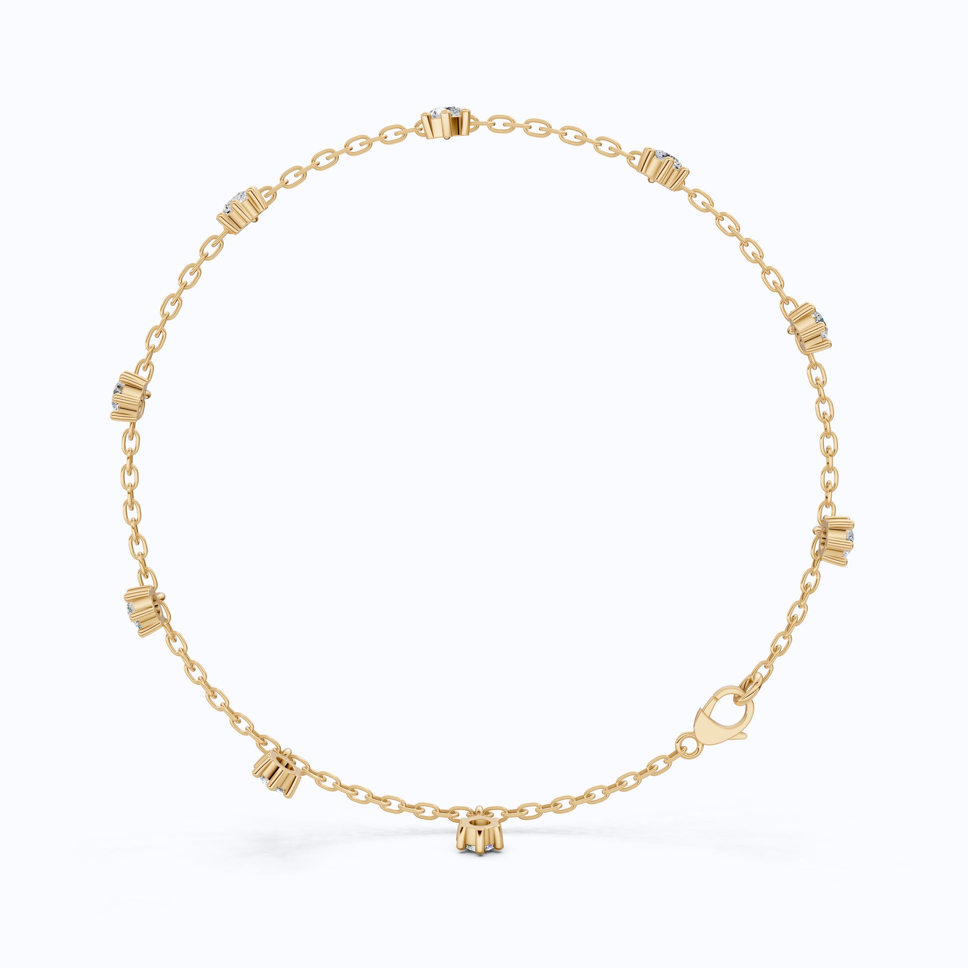 Round Station Diamond And Chain Bracelet in Lab Grown Diamond-14k Solid Gold, Handmade Chain Bracelet, Wedding Gift for Wife
