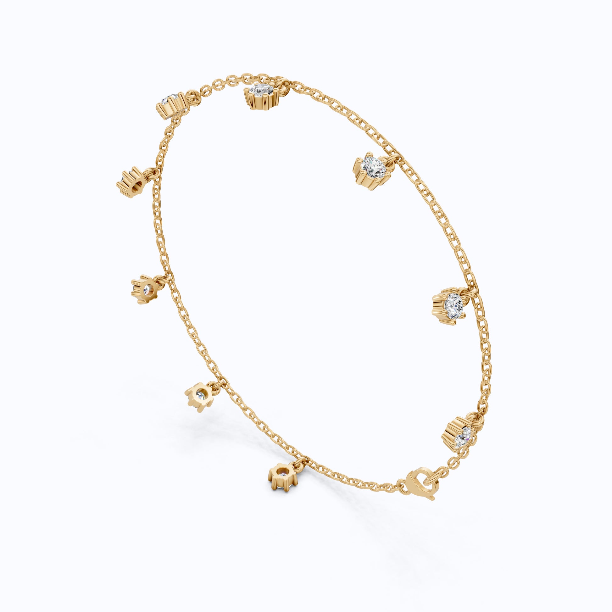 Round Station Diamond And Chain Bracelet in Lab Grown Diamond-14k Solid Gold, Handmade Chain Bracelet, Wedding Gift for Wife
