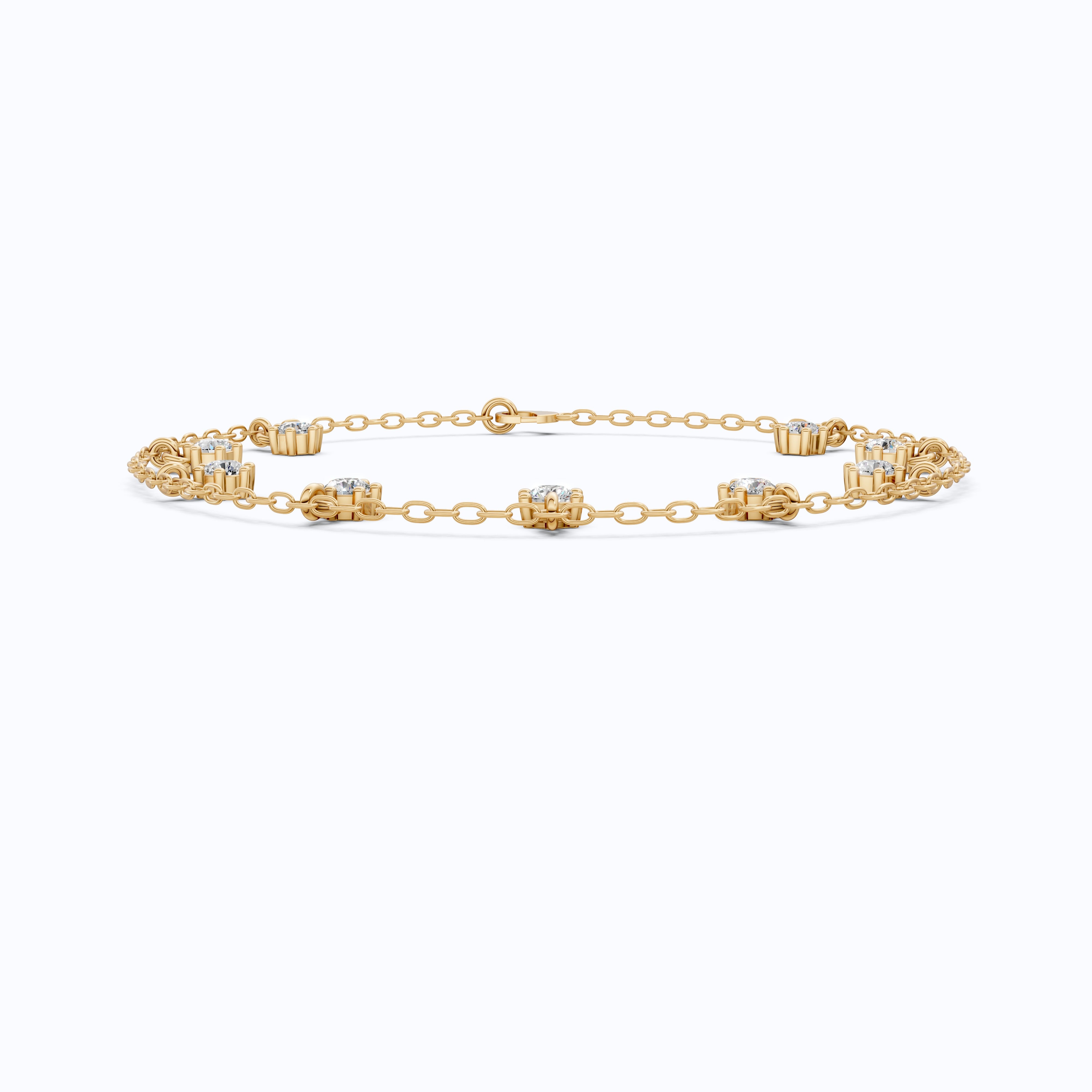 Round Station Diamond And Chain Bracelet in Lab Grown Diamond-14k Solid Gold, Handmade Chain Bracelet, Wedding Gift for Wife