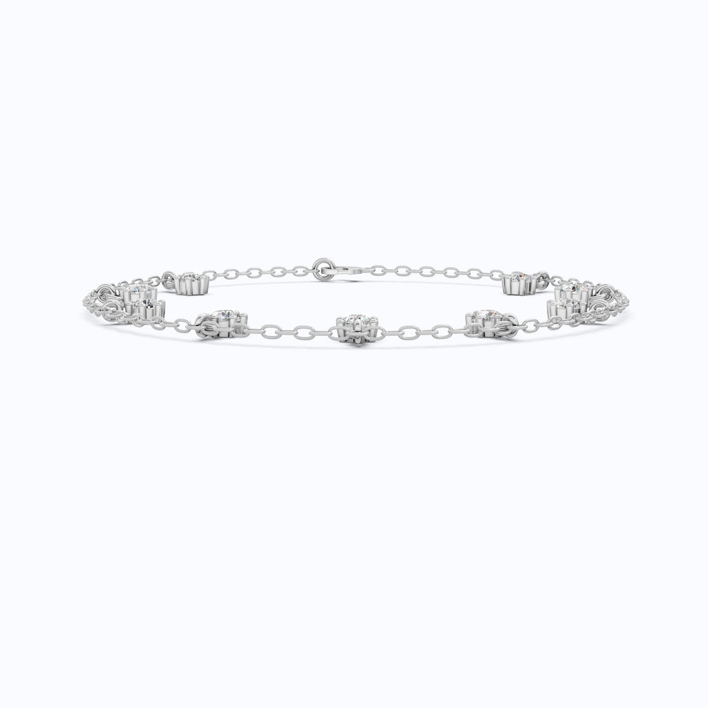 Round Station Diamond And Chain Bracelet in Lab Grown Diamond-14k Solid Gold, Handmade Chain Bracelet, Wedding Gift for Wife
