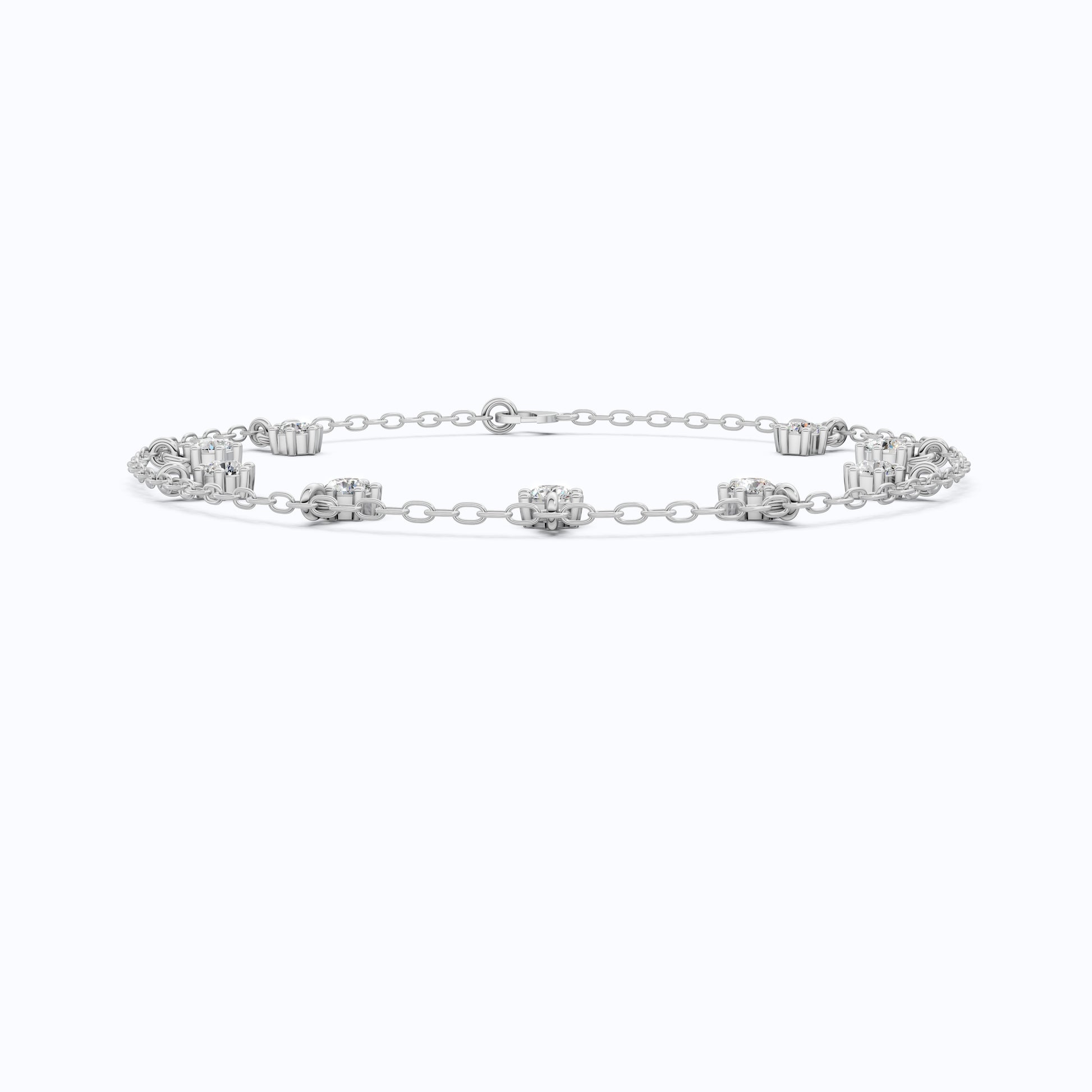 Round Station Diamond And Chain Bracelet in Lab Grown Diamond-14k Solid Gold, Handmade Chain Bracelet, Wedding Gift for Wife