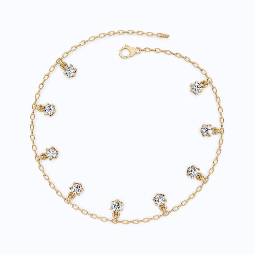 Round Station Diamond And Chain Bracelet in Lab Grown Diamond-14k Solid Gold, Handmade Chain Bracelet, Wedding Gift for Wife