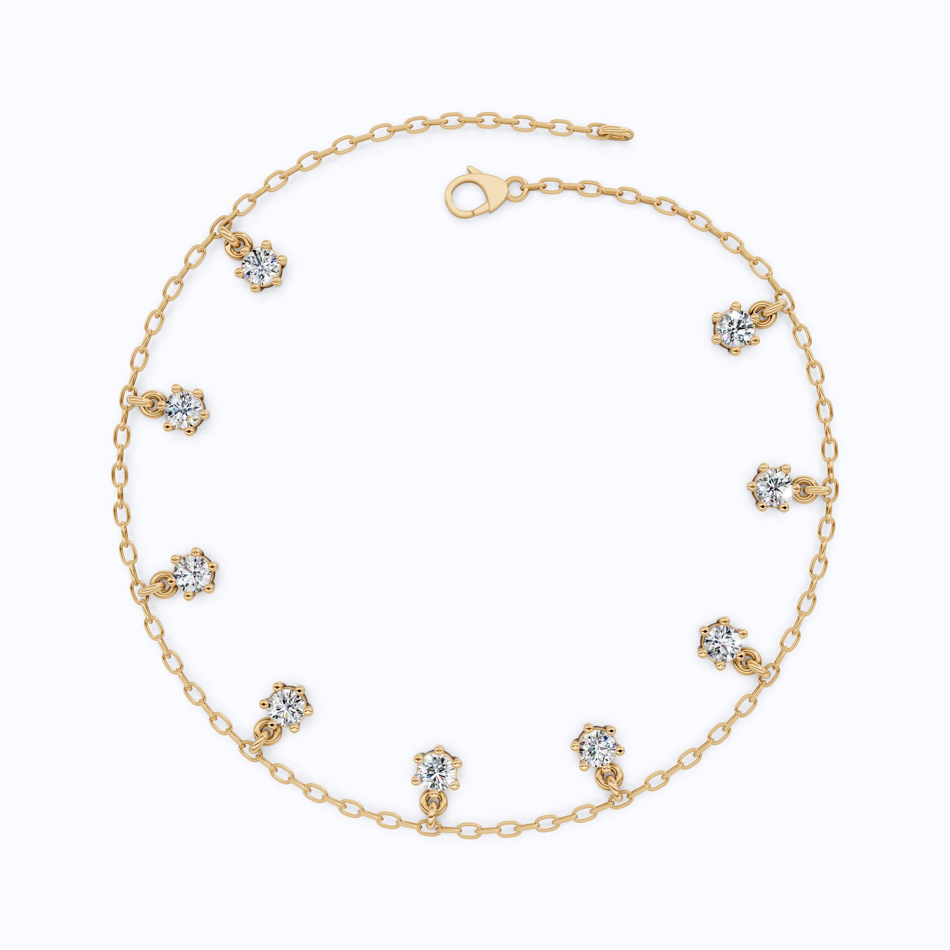 Round Station Diamond And Chain Bracelet in Lab Grown Diamond-14k Solid Gold, Handmade Chain Bracelet, Wedding Gift for Wife
