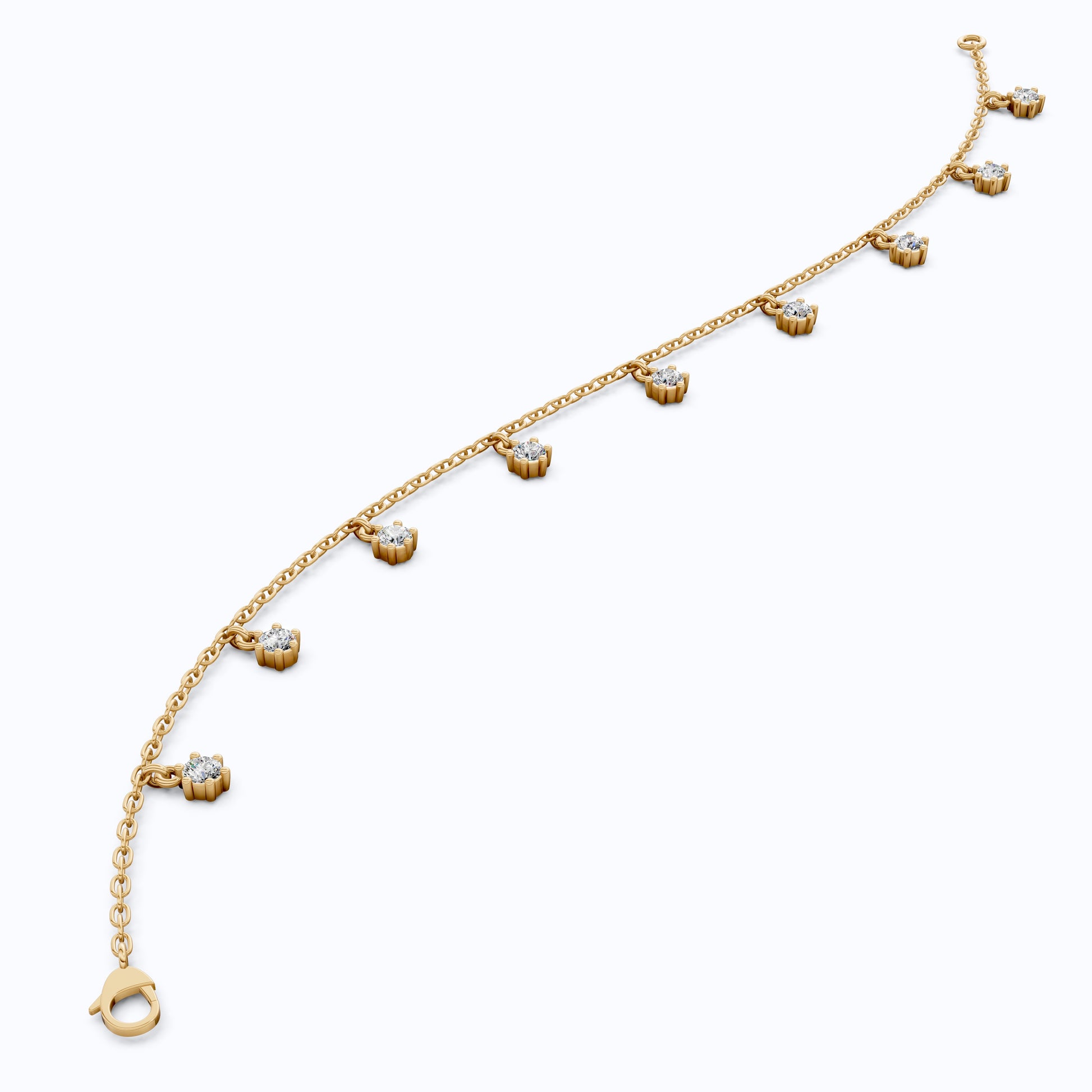 Round Station Diamond And Chain Bracelet in Lab Grown Diamond-14k Solid Gold, Handmade Chain Bracelet, Wedding Gift for Wife