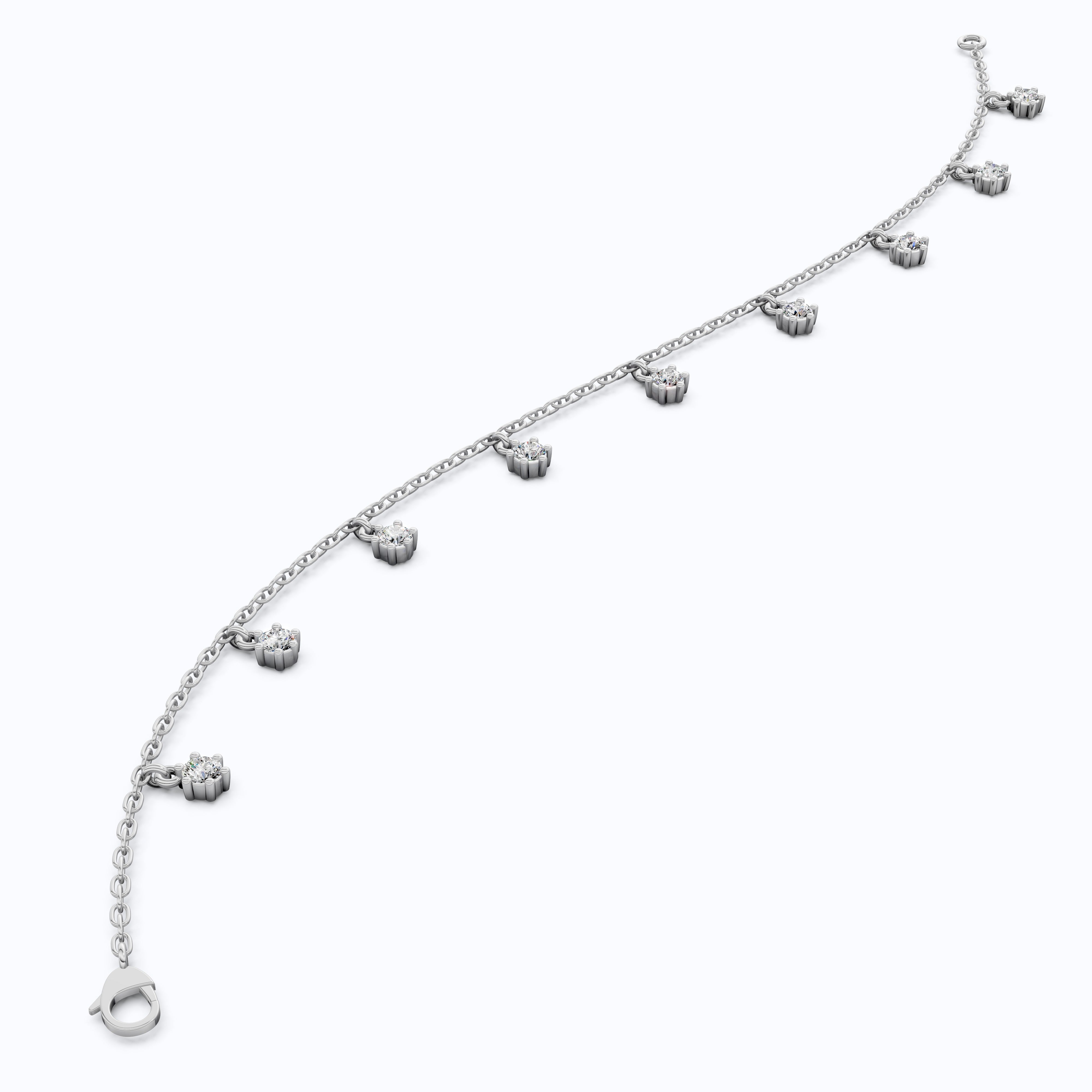 Round Station Diamond And Chain Bracelet in Lab Grown Diamond-14k Solid Gold, Handmade Chain Bracelet, Wedding Gift for Wife