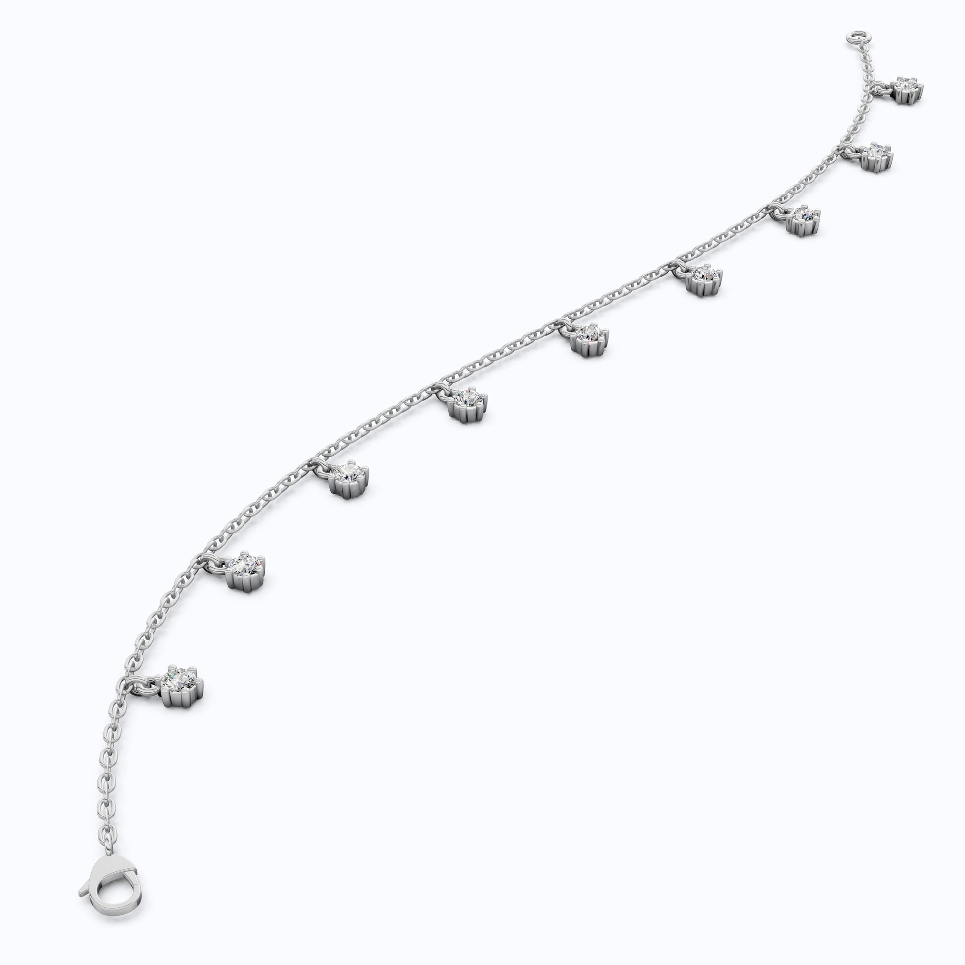 Round Station Diamond And Chain Bracelet in Lab Grown Diamond-14k Solid Gold, Handmade Chain Bracelet, Wedding Gift for Wife