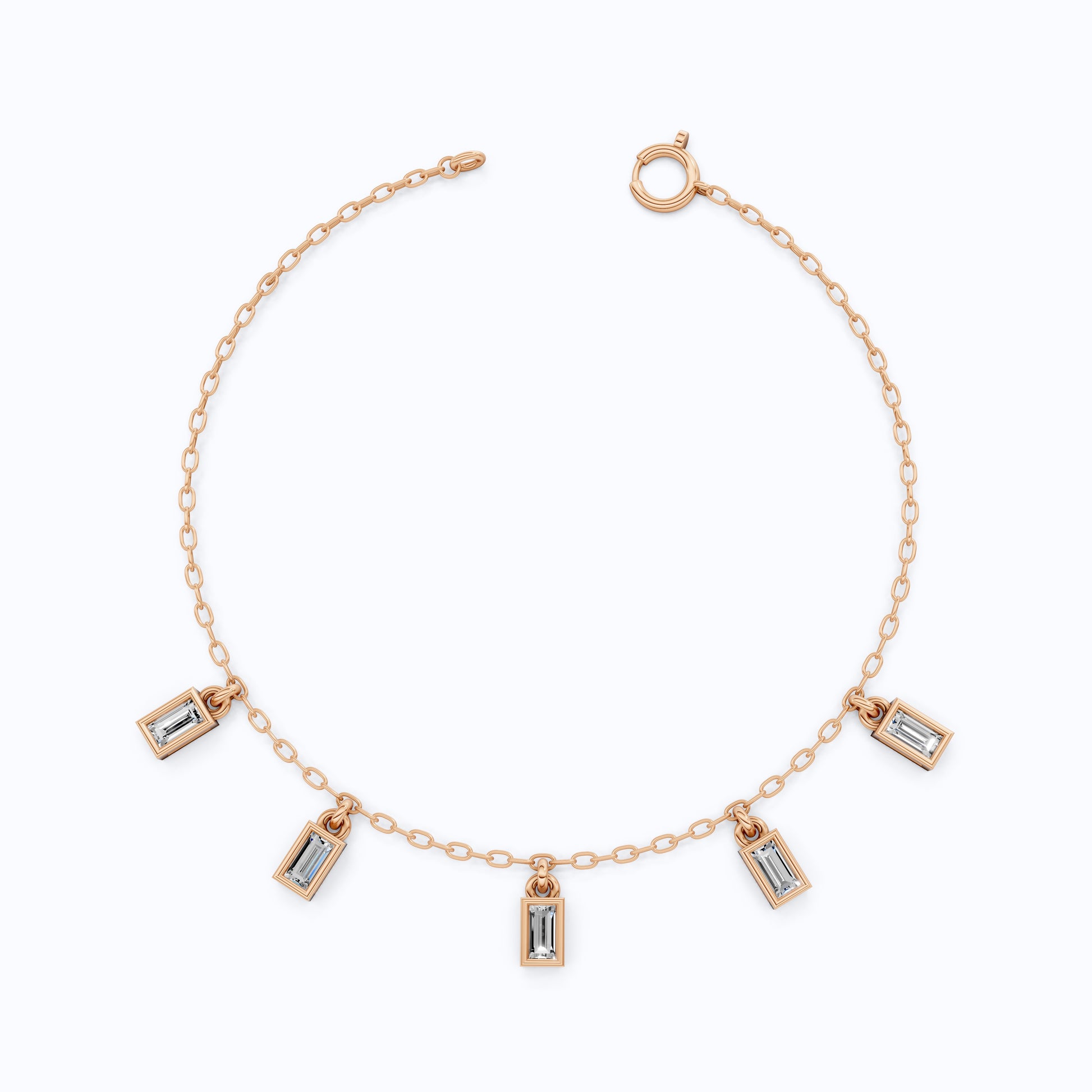 Modern Baguette Drop Charm Bracelet in 14k Solid Gold, 0.7 TCW Baguette Cut Lab Created Diamonds, Gift for Her, Bridal Jewelry