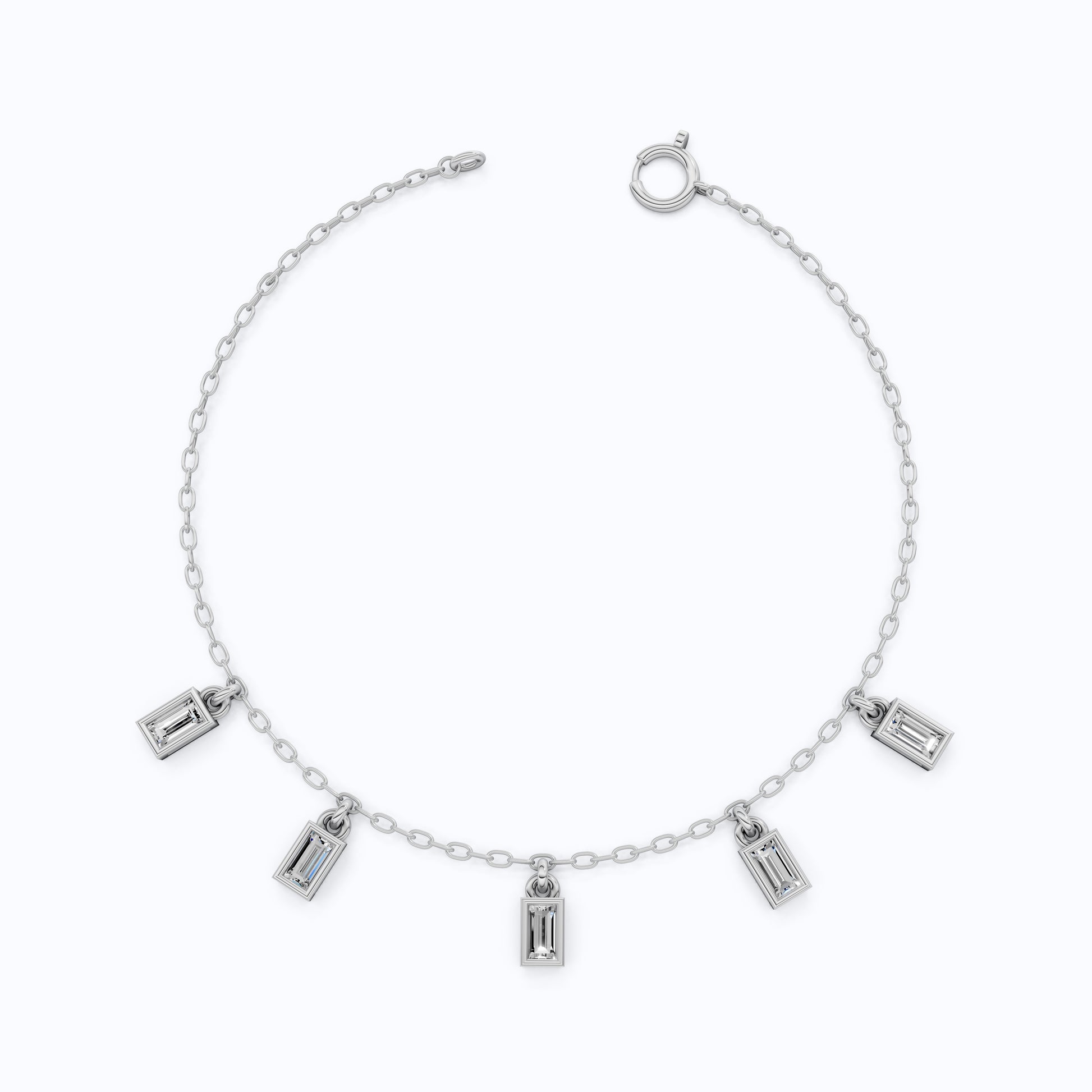 Modern Baguette Drop Charm Bracelet in 14k Solid Gold, 0.7 TCW Baguette Cut Lab Created Diamonds, Gift for Her, Bridal Jewelry