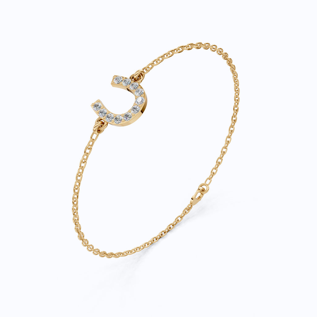 Lucky Horseshoe Dainty Chain Bracelet in Lab Diamond – 14K Solid Gold, Everyday Bracelet, Birthday Gift for Her, Good Luck Bracelet