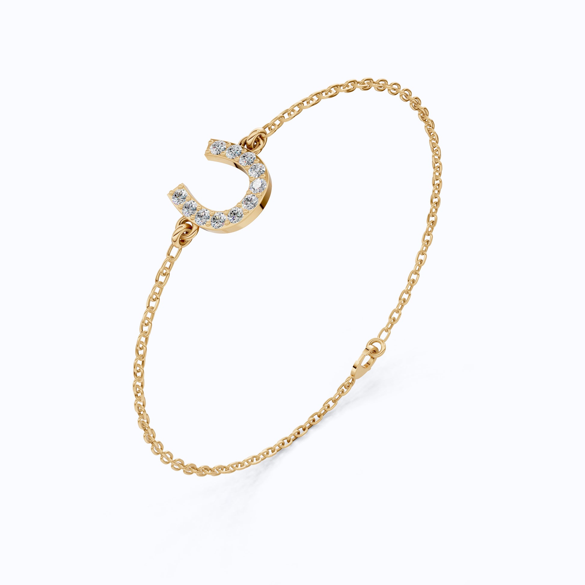 Lucky Horseshoe Dainty Chain Bracelet in Lab Diamond – 14K Solid Gold, Everyday Bracelet, Birthday Gift for Her, Good Luck Bracelet