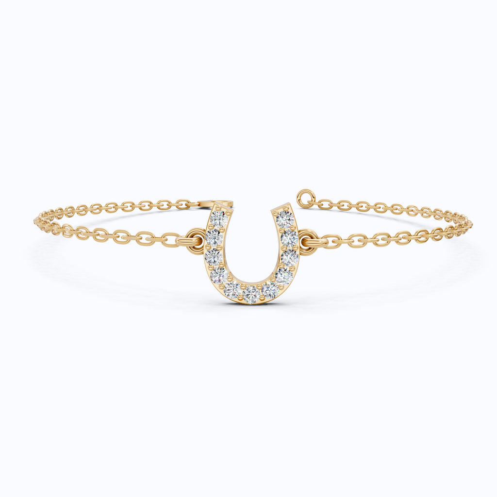 Lucky Horseshoe Dainty Chain Bracelet in Lab Diamond – 14K Solid Gold, Everyday Bracelet, Birthday Gift for Her, Good Luck Bracelet
