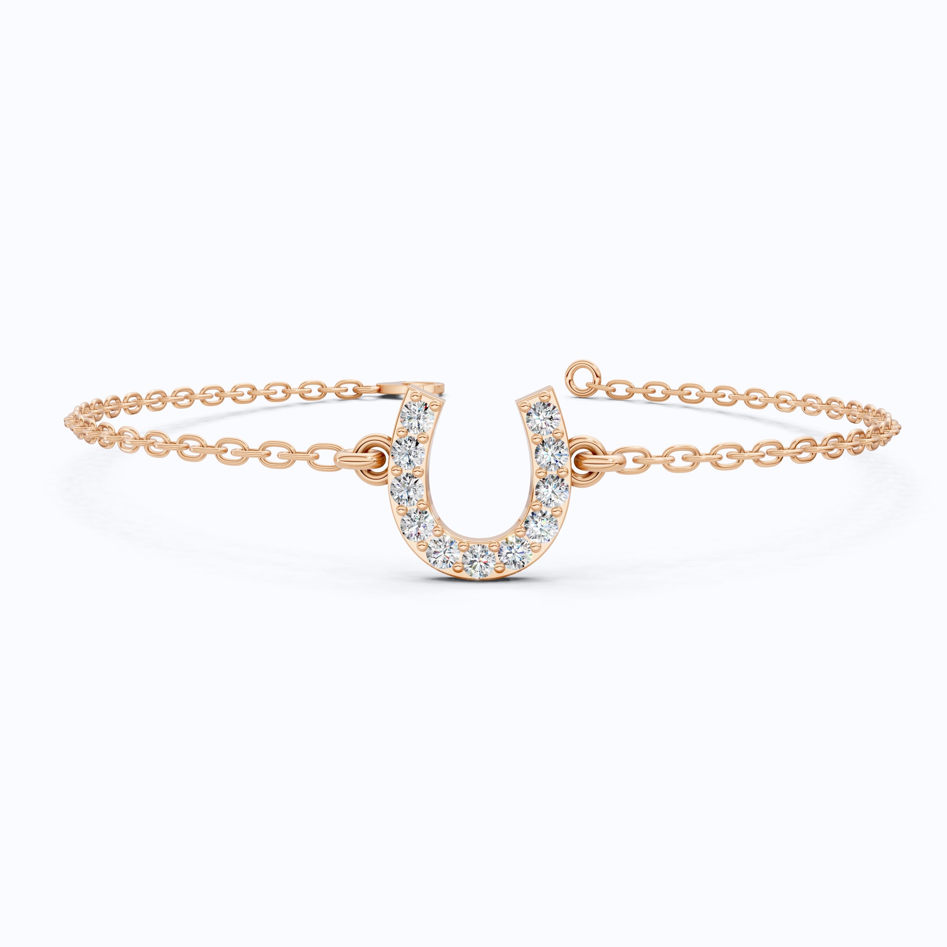 Lucky Horseshoe Dainty Chain Bracelet in Lab Diamond – 14K Solid Gold, Everyday Bracelet, Birthday Gift for Her, Good Luck Bracelet