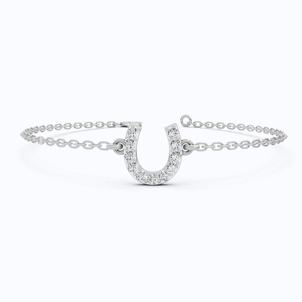 Lucky Horseshoe Dainty Chain Bracelet in Lab Diamond – 14K Solid Gold, Everyday Bracelet, Birthday Gift for Her, Good Luck Bracelet