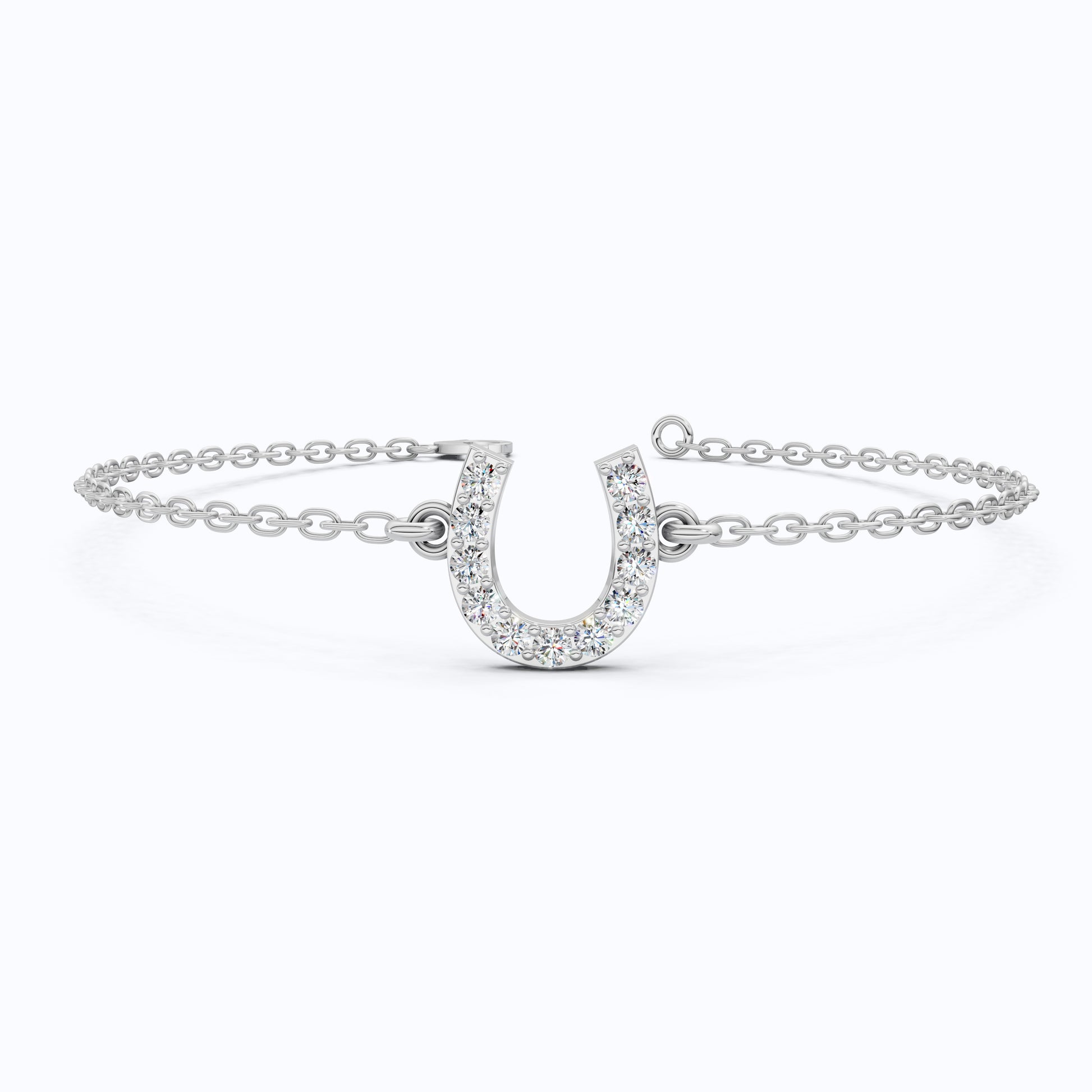 Lucky Horseshoe Dainty Chain Bracelet in Lab Diamond – 14K Solid Gold, Everyday Bracelet, Birthday Gift for Her, Good Luck Bracelet