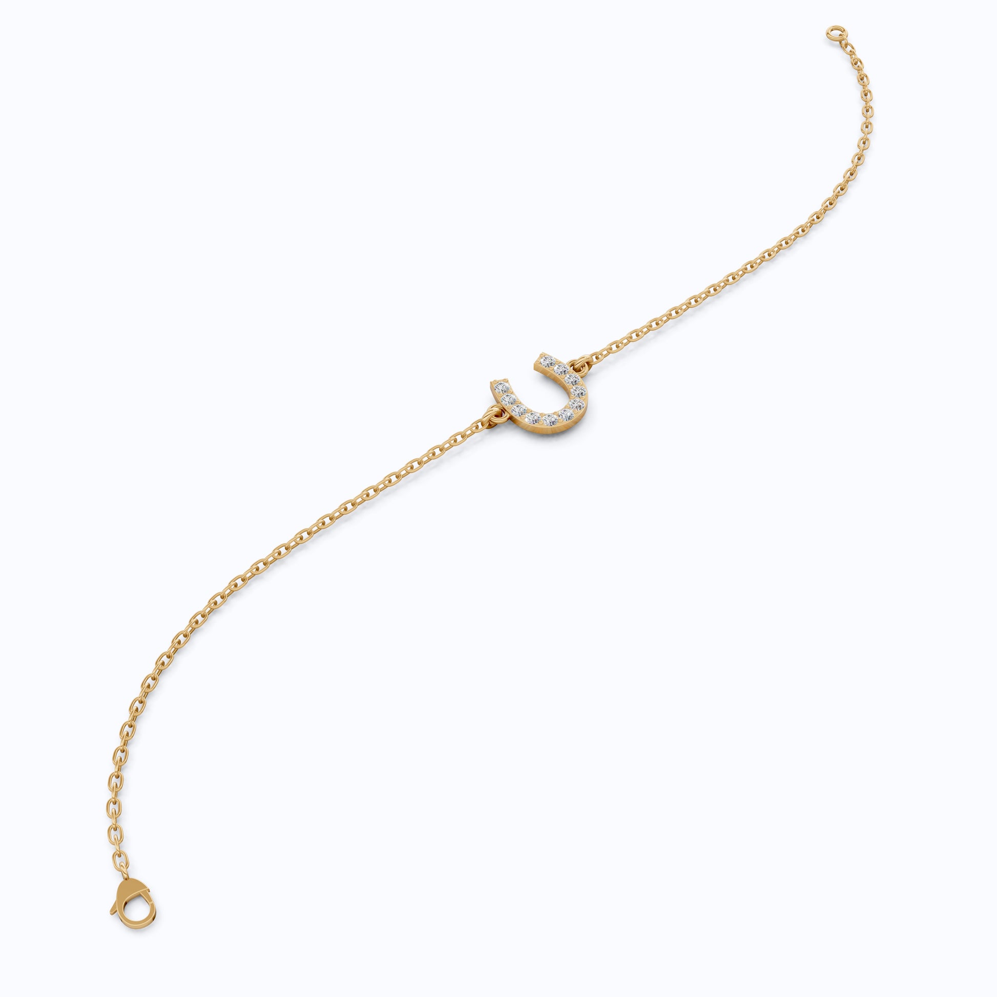 Lucky Horseshoe Dainty Chain Bracelet in Lab Diamond – 14K Solid Gold, Everyday Bracelet, Birthday Gift for Her, Good Luck Bracelet