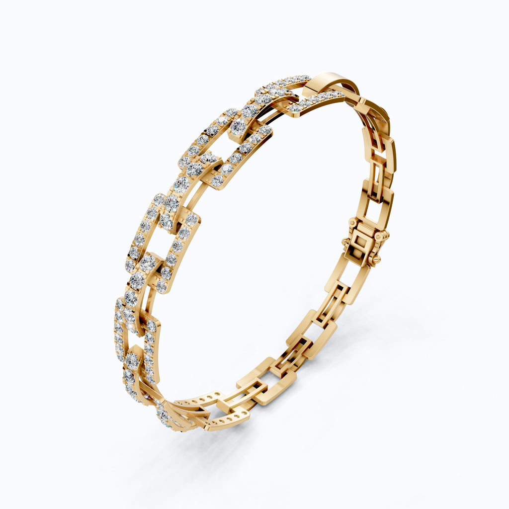 Modern Paperclip Link Wedding Bracelet in Lab Diamond-14k Solid Gold, Everyday Luxury Jewelry, Birthday Gift For Her/Him, Handmade Jewelry