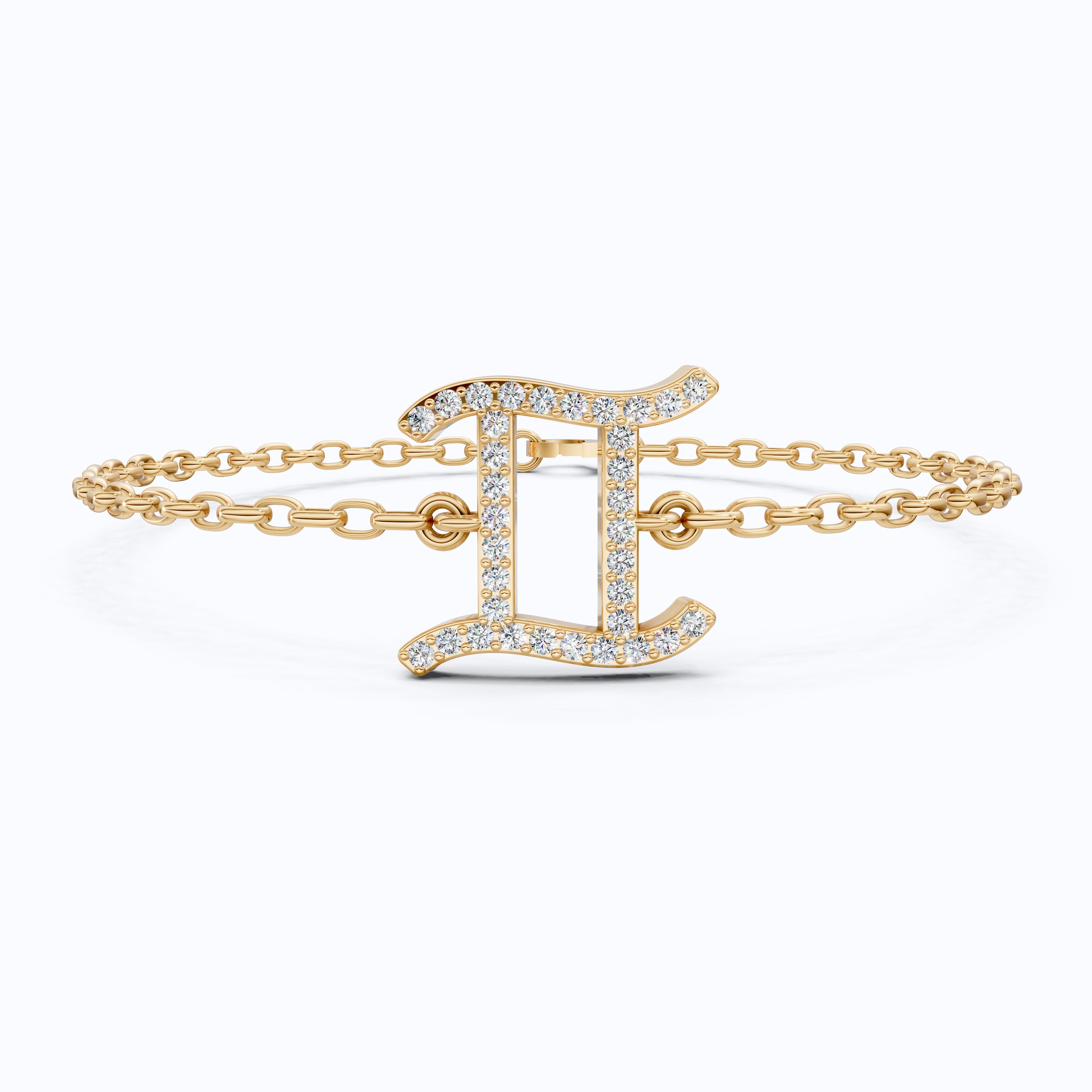 Stacking Gemini Zodiac Sign Bracelet in 14K Solid Gold, 0.34 TCW Round Cut Lab Grown Diamonds, Dainty Charm, Astrology Gift Jewelry