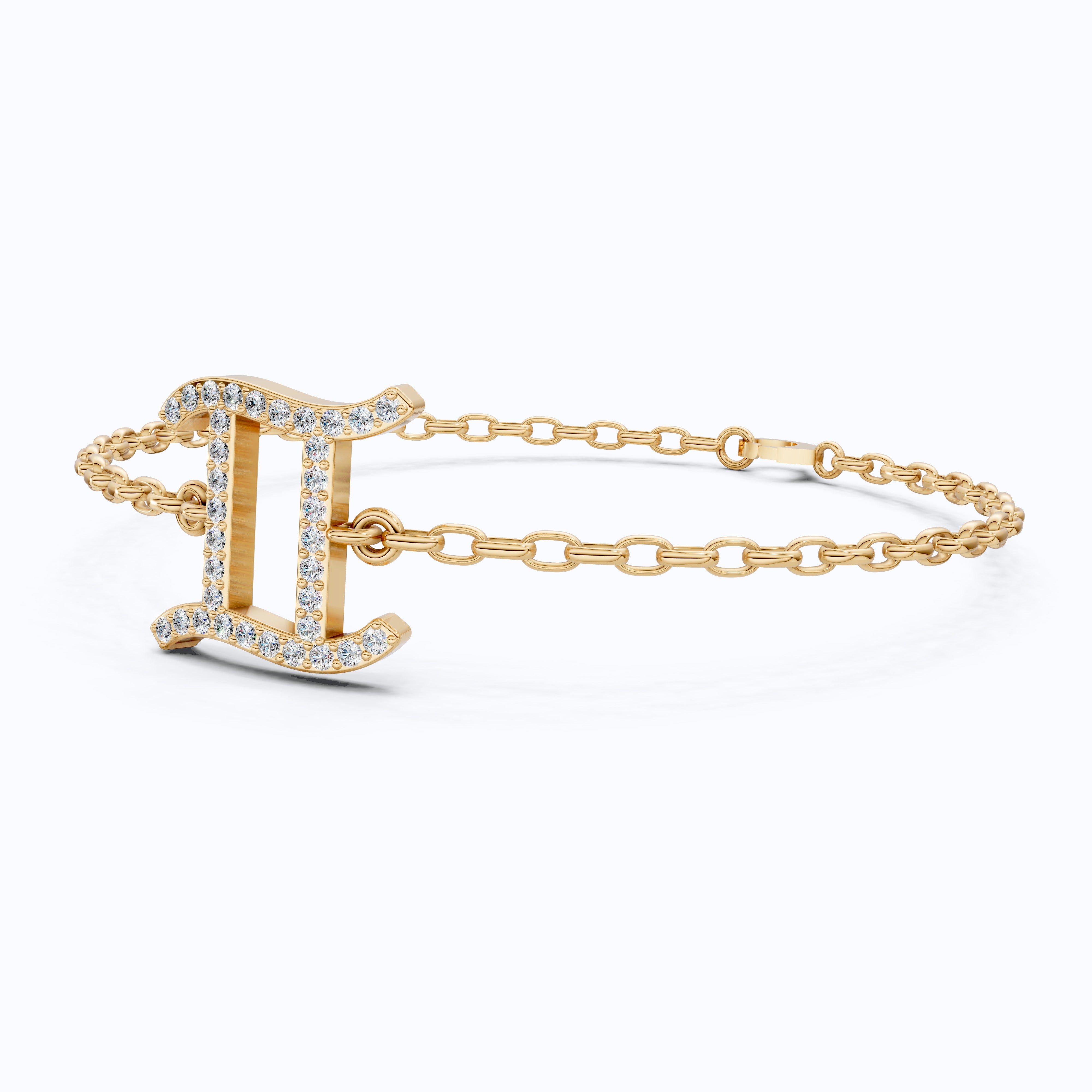 Stacking Gemini Zodiac Sign Bracelet in 14K Solid Gold, 0.34 TCW Round Cut Lab Grown Diamonds, Dainty Charm, Astrology Gift Jewelry