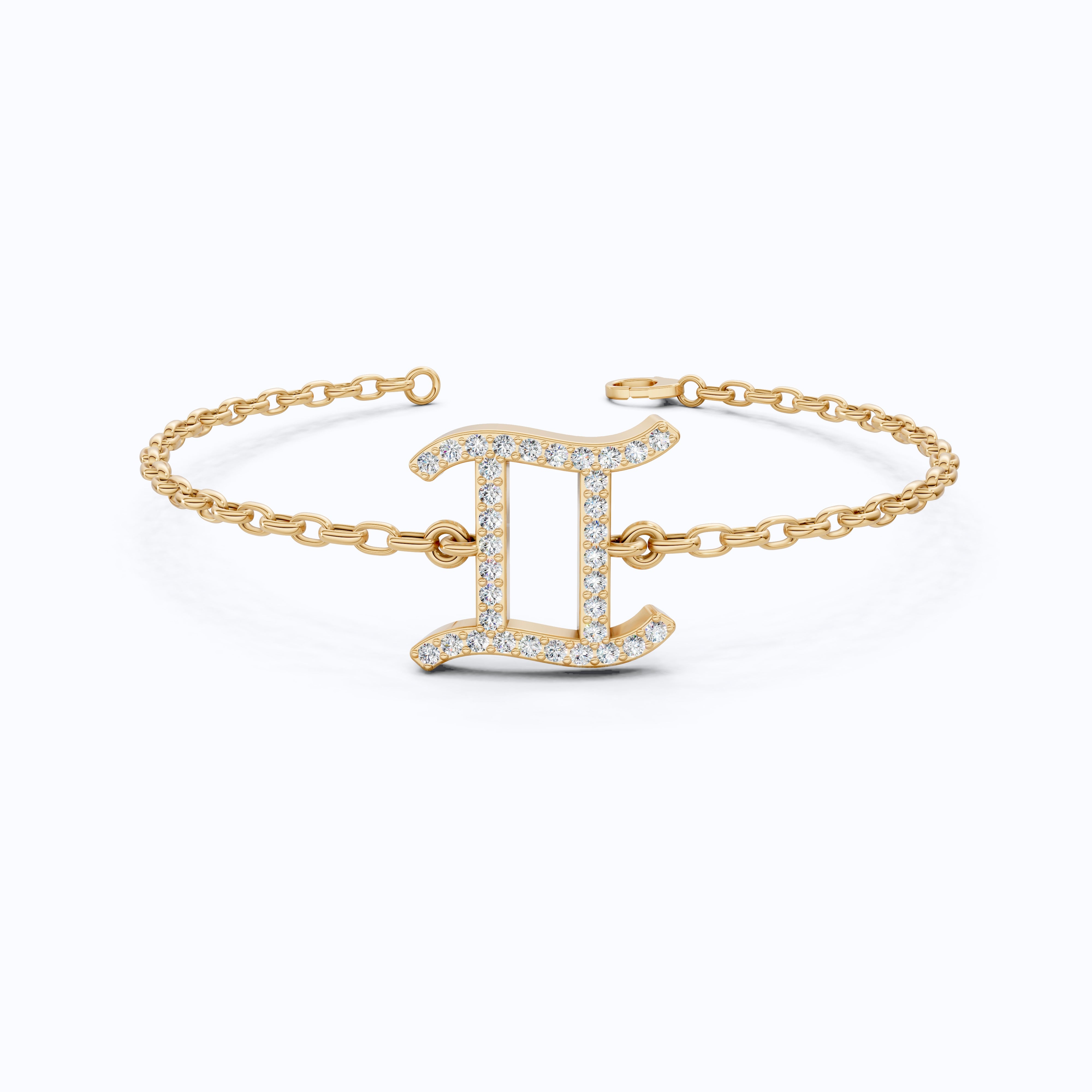 Stacking Gemini Zodiac Sign Bracelet in 14K Solid Gold, 0.34 TCW Round Cut Lab Grown Diamonds, Dainty Charm, Astrology Gift Jewelry