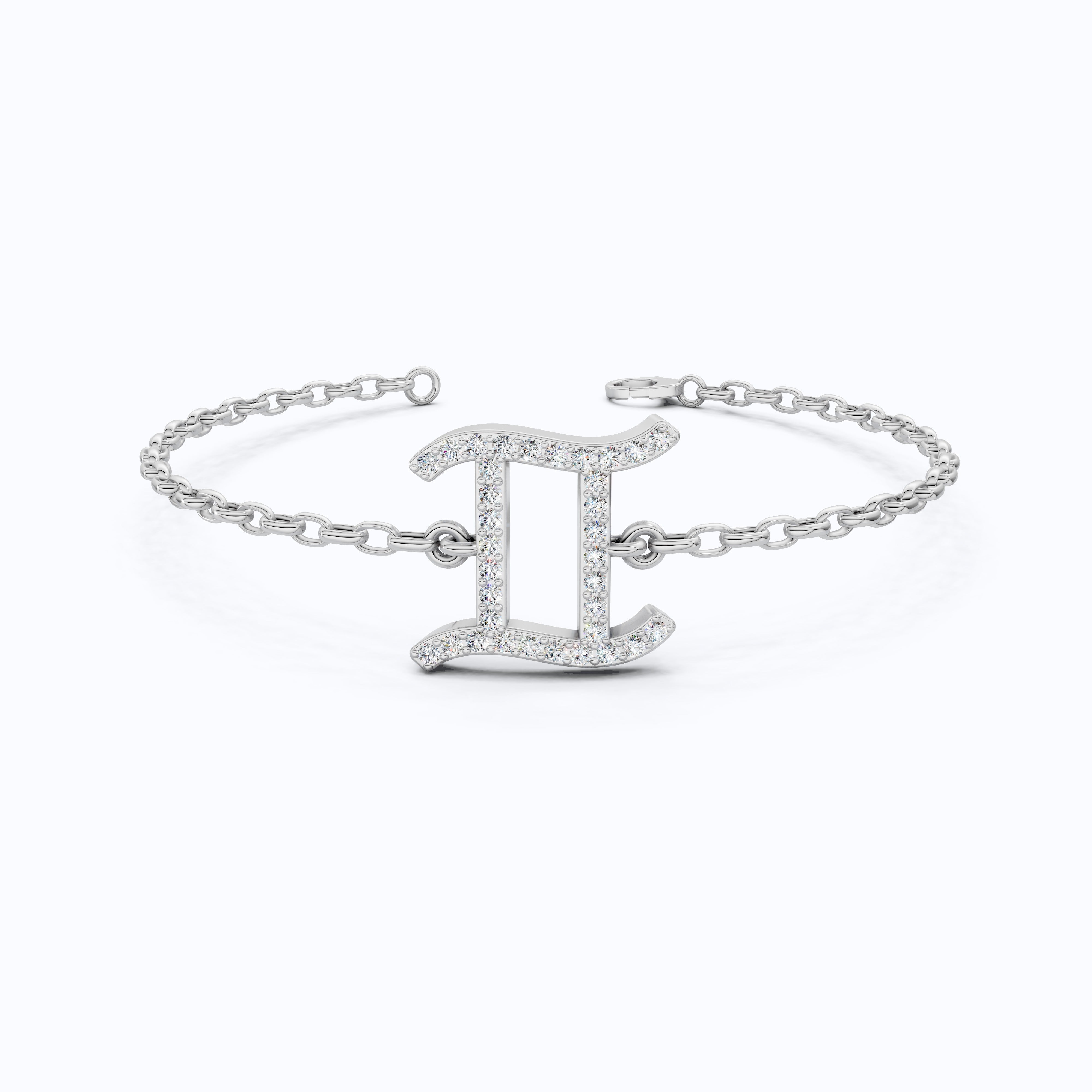 Stacking Gemini Zodiac Sign Bracelet in 14K Solid Gold, 0.34 TCW Round Cut Lab Grown Diamonds, Dainty Charm, Astrology Gift Jewelry
