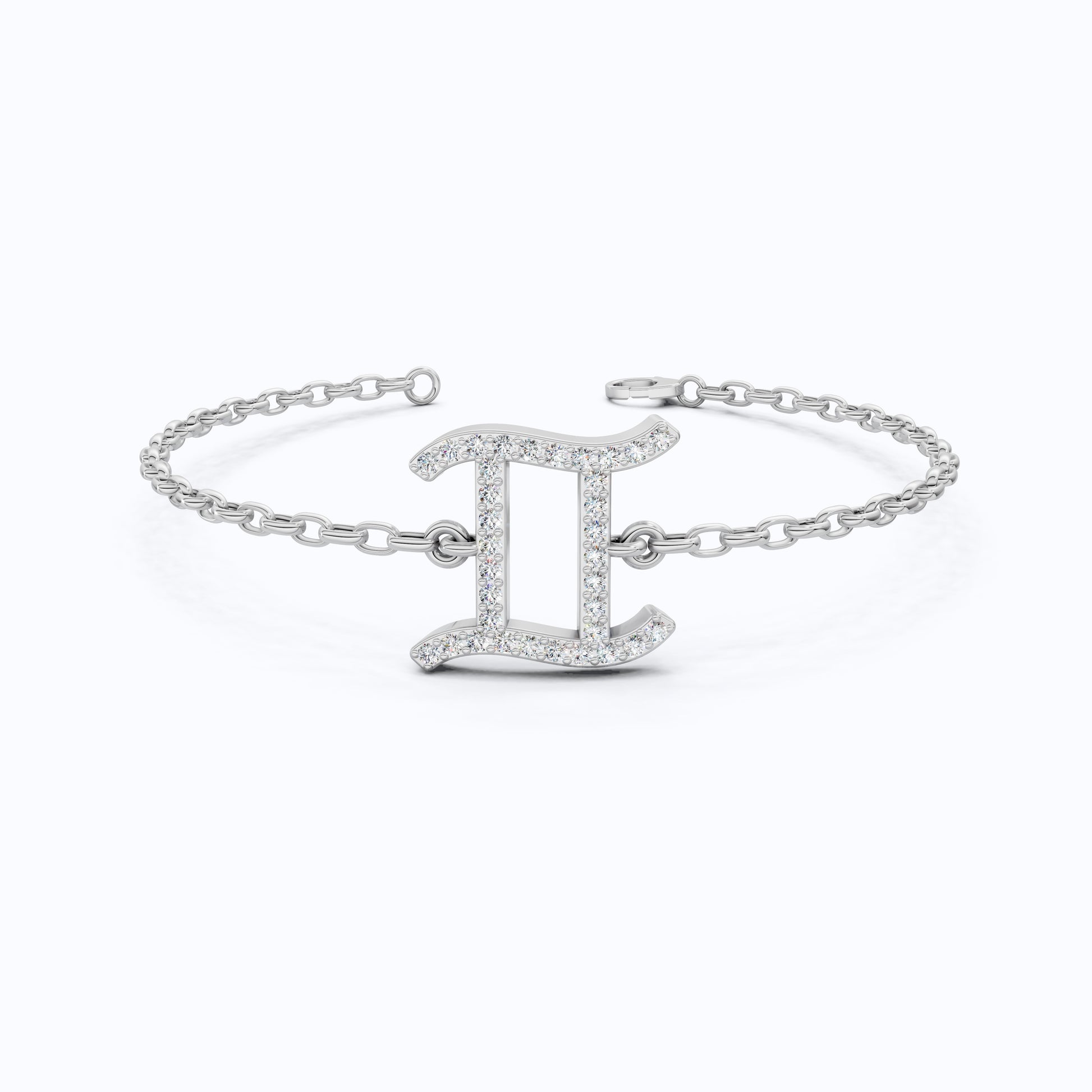 Stacking Gemini Zodiac Sign Bracelet in 14K Solid Gold, 0.34 TCW Round Cut Lab Grown Diamonds, Dainty Charm, Astrology Gift Jewelry