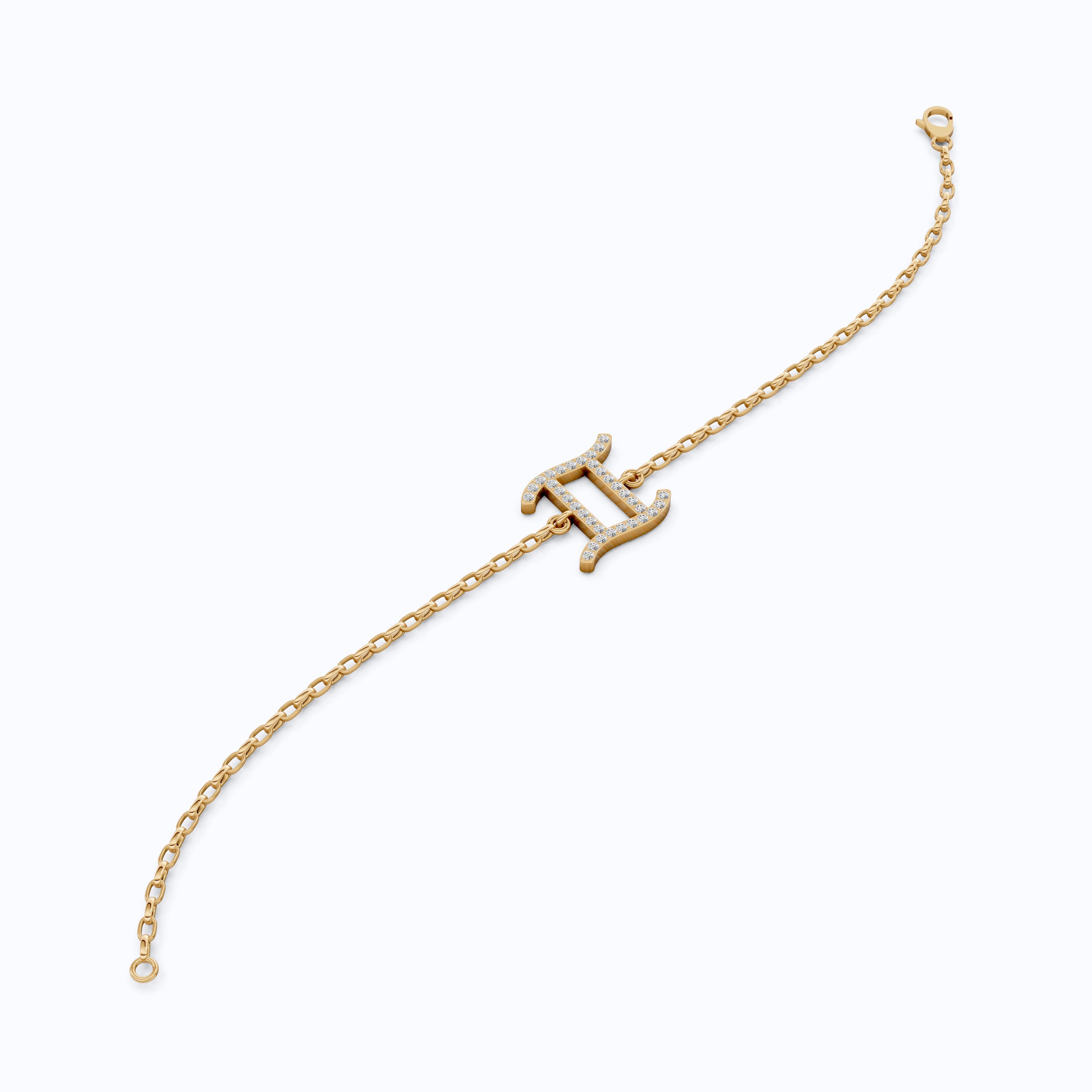 Stacking Gemini Zodiac Sign Bracelet in 14K Solid Gold, 0.34 TCW Round Cut Lab Grown Diamonds, Dainty Charm, Astrology Gift Jewelry