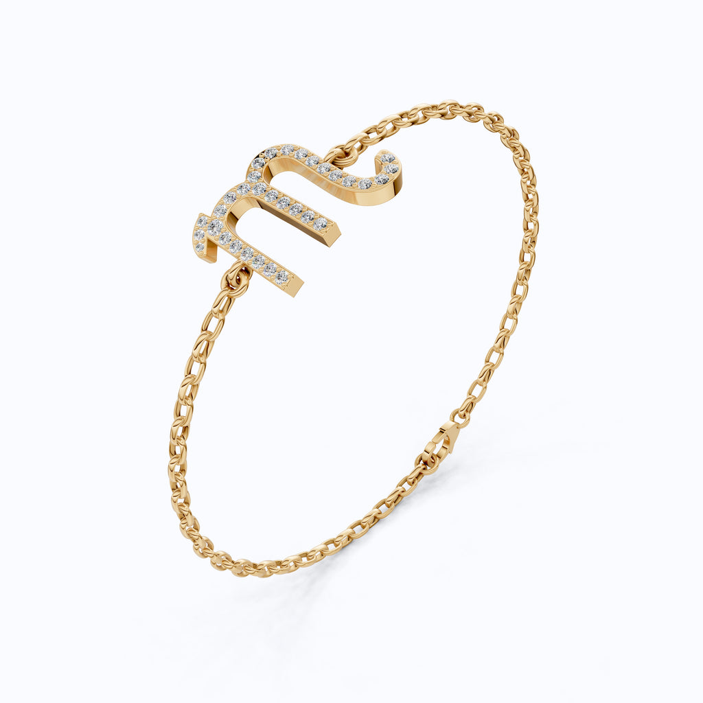 Minimalist Scorpio Symbol Bracelet in 14K Solid Gold, 0.31 TCW Round Cut Lab Created Diamonds, Personalized Astrology Birthday Gift for Her