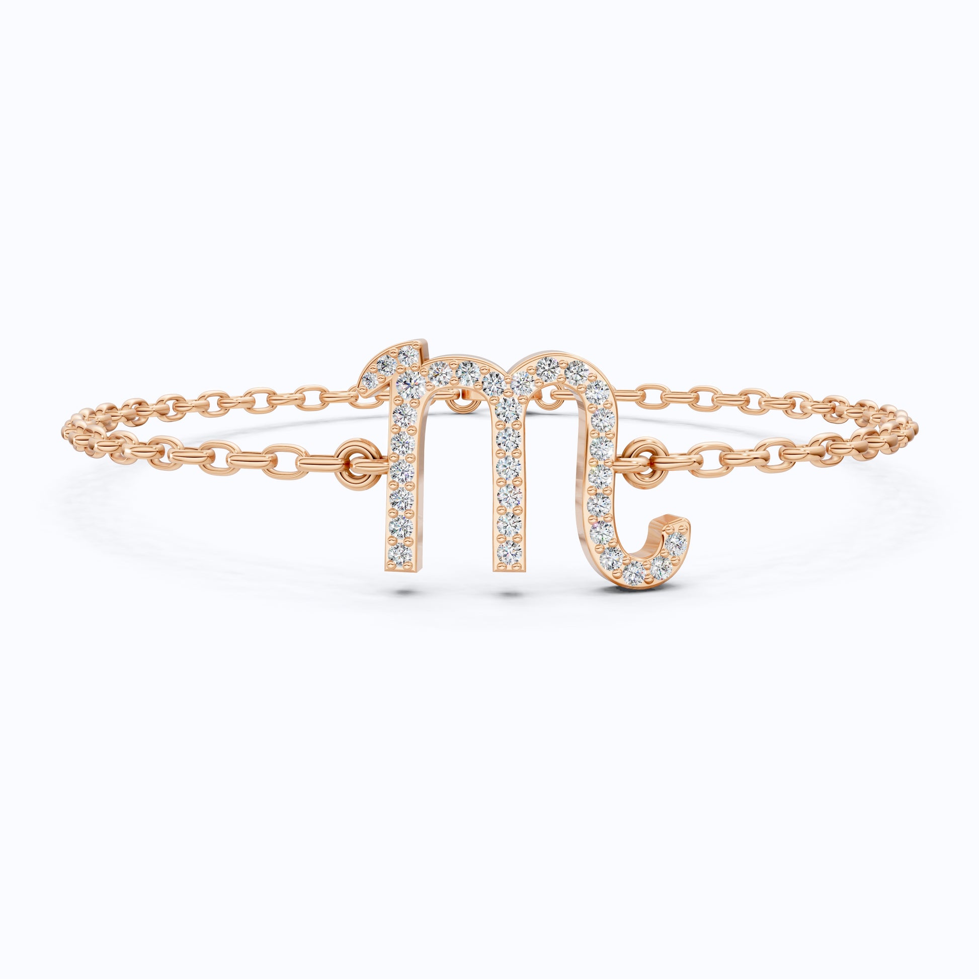 Minimalist Scorpio Symbol Bracelet in 14K Solid Gold, 0.31 TCW Round Cut Lab Created Diamonds, Personalized Astrology Birthday Gift for Her