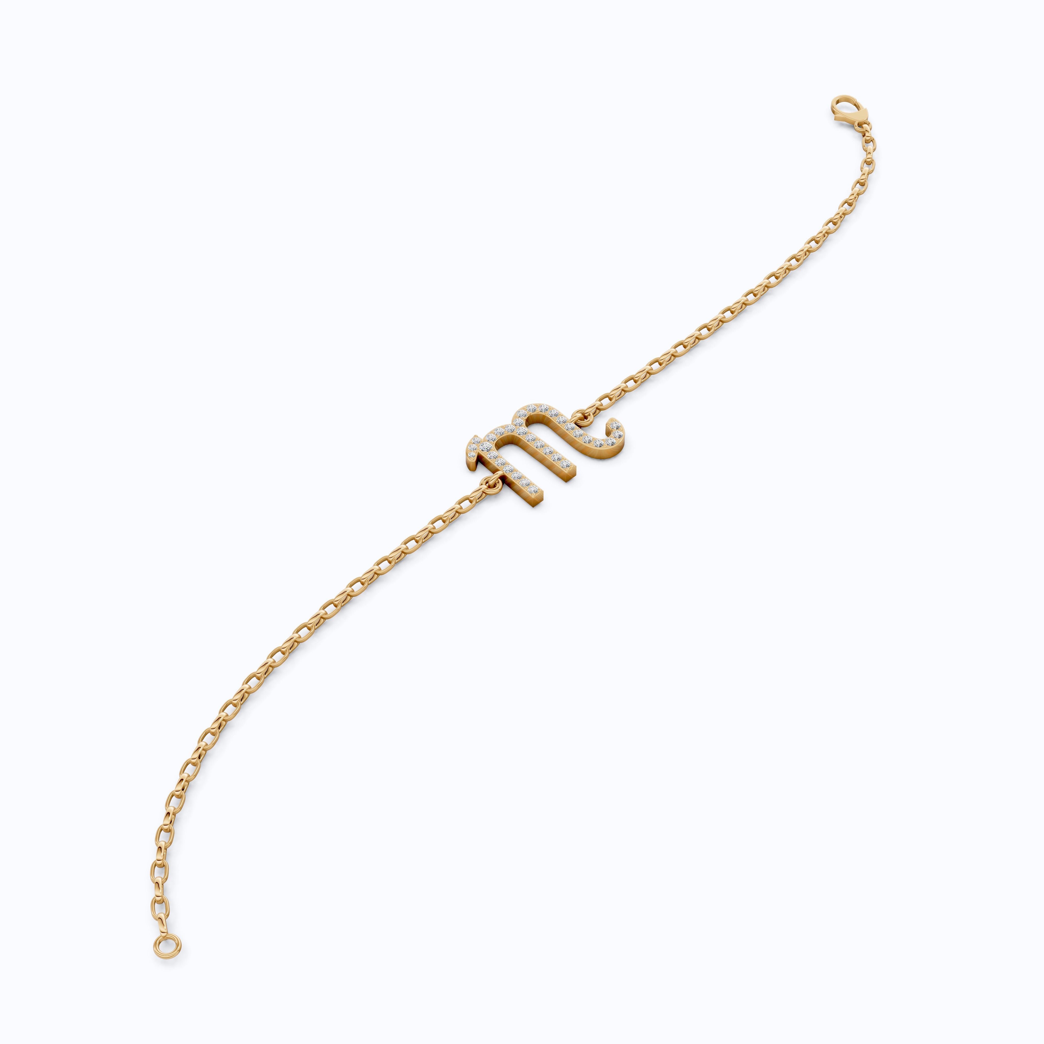 Minimalist Scorpio Symbol Bracelet in 14K Solid Gold, 0.31 TCW Round Cut Lab Created Diamonds, Personalized Astrology Birthday Gift for Her