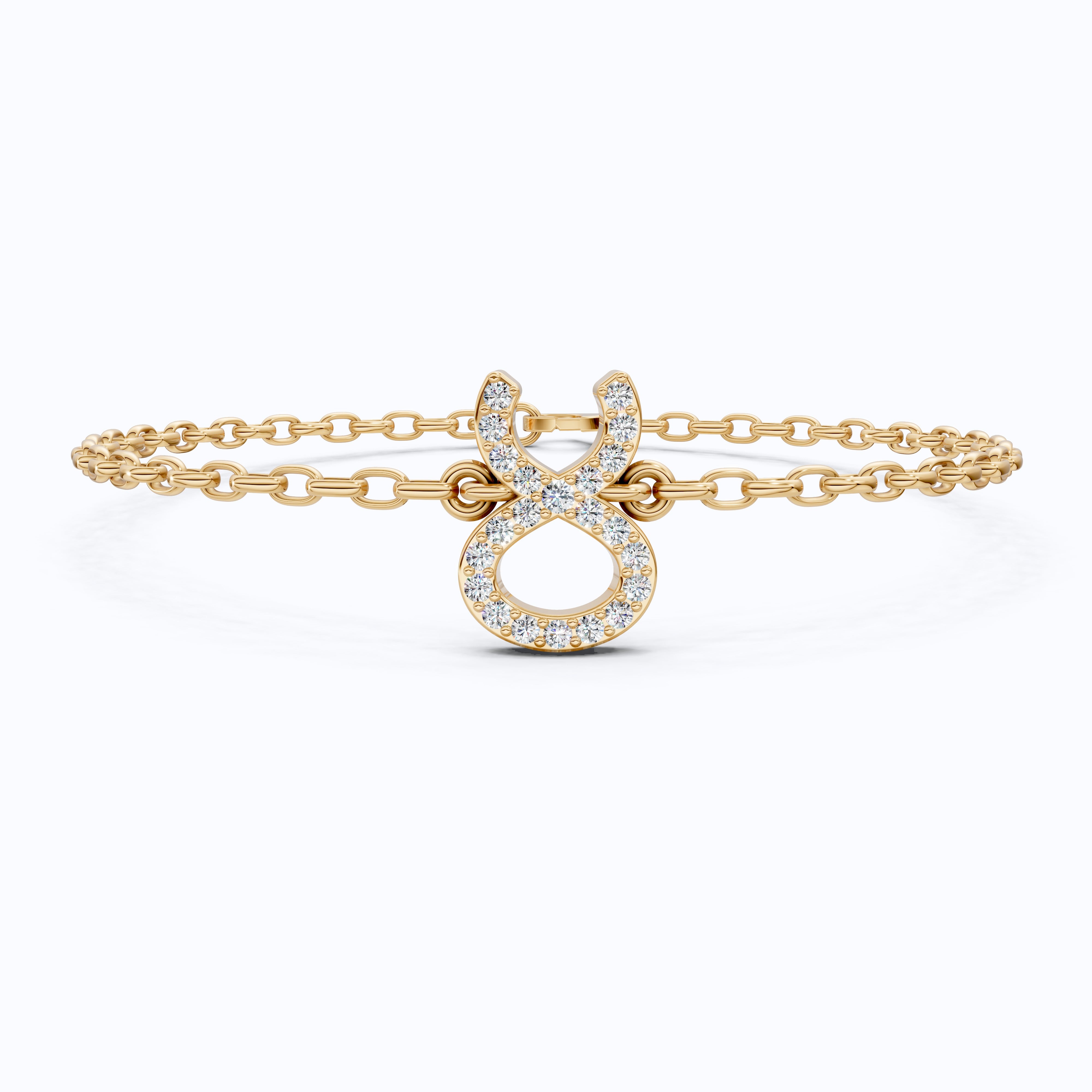 Taurus Zodiac Symbol Chain Bracelet in 14K Solid Gold, 0.22 TCW Round Cut Lab Grown Diamonds, Dainty Charm, Zodiac Gift for Her, Astrology Jewelry