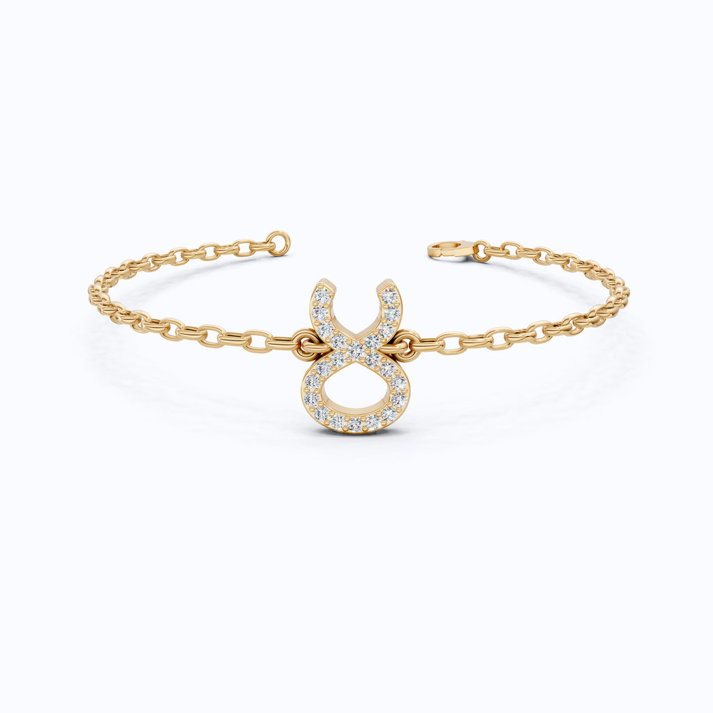 Taurus Zodiac Symbol Chain Bracelet in 14K Solid Gold, 0.22 TCW Round Cut Lab Grown Diamonds, Dainty Charm, Zodiac Gift for Her, Astrology Jewelry