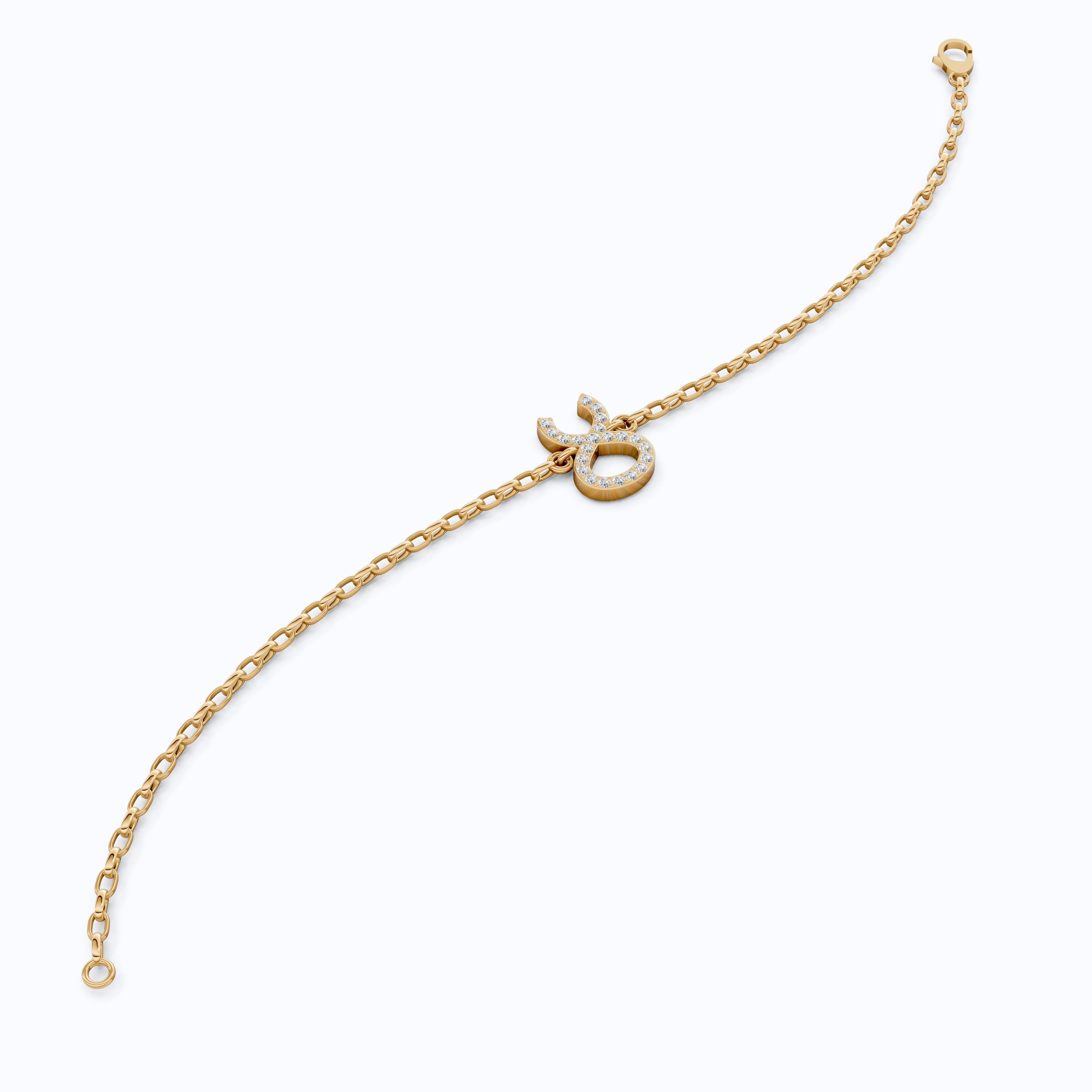 Taurus Zodiac Symbol Chain Bracelet in 14K Solid Gold, 0.22 TCW Round Cut Lab Grown Diamonds, Dainty Charm, Zodiac Gift for Her, Astrology Jewelry