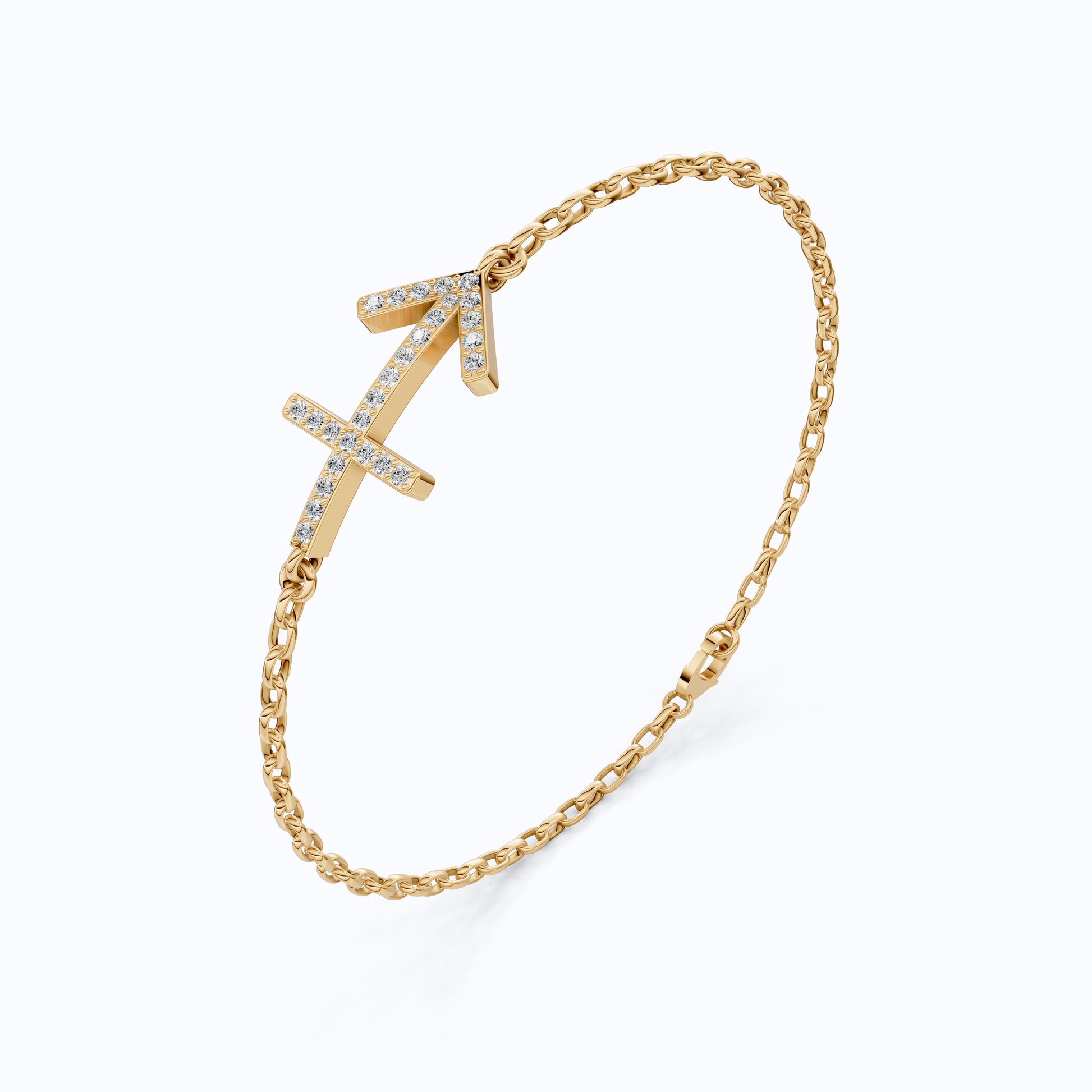 14K Yellow Gold Sagittarius Zodiac Sign Bracelet, 0.26 TCW Round Cut Lab Grown Diamonds, Birthday Gift for Her, Handmade Fine Jewelry
