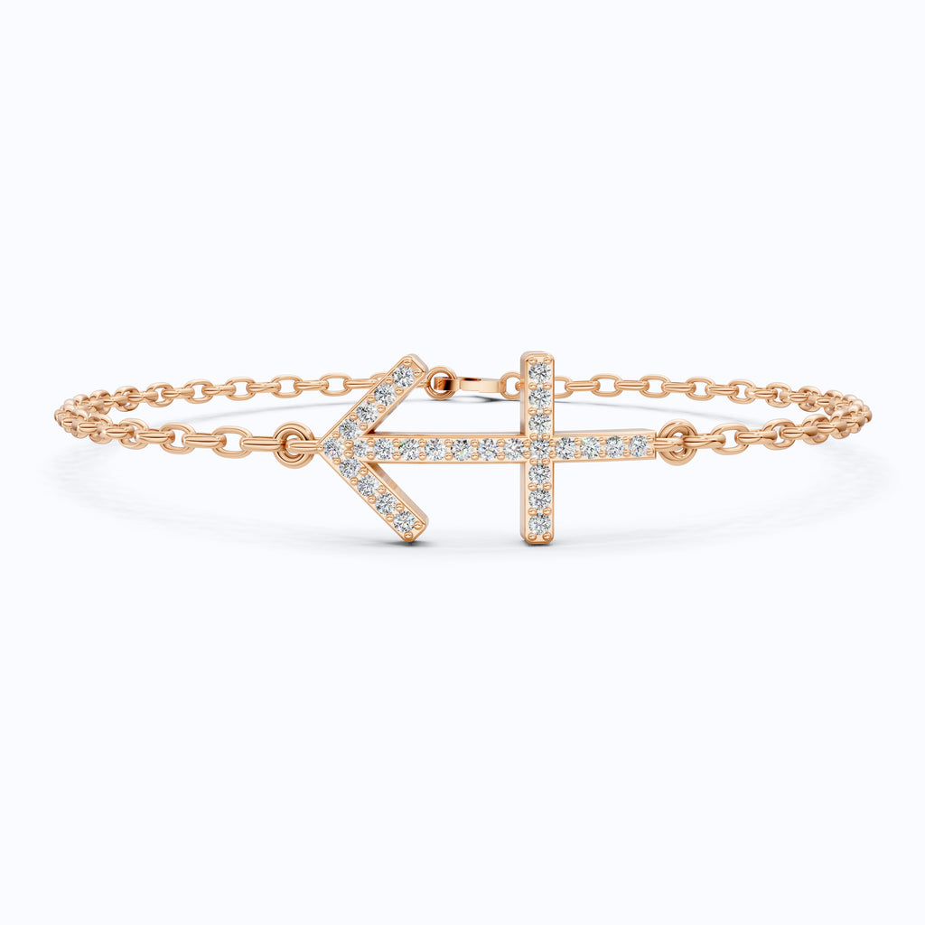 14K Yellow Gold Sagittarius Zodiac Sign Bracelet, 0.26 TCW Round Cut Lab Grown Diamonds, Birthday Gift for Her, Handmade Fine Jewelry