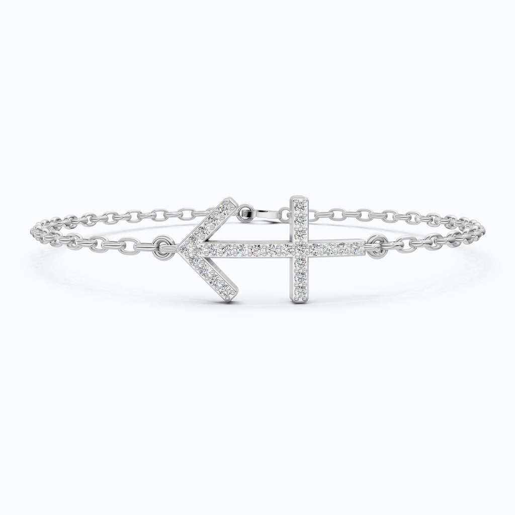 14K Yellow Gold Sagittarius Zodiac Sign Bracelet, 0.26 TCW Round Cut Lab Grown Diamonds, Birthday Gift for Her, Handmade Fine Jewelry