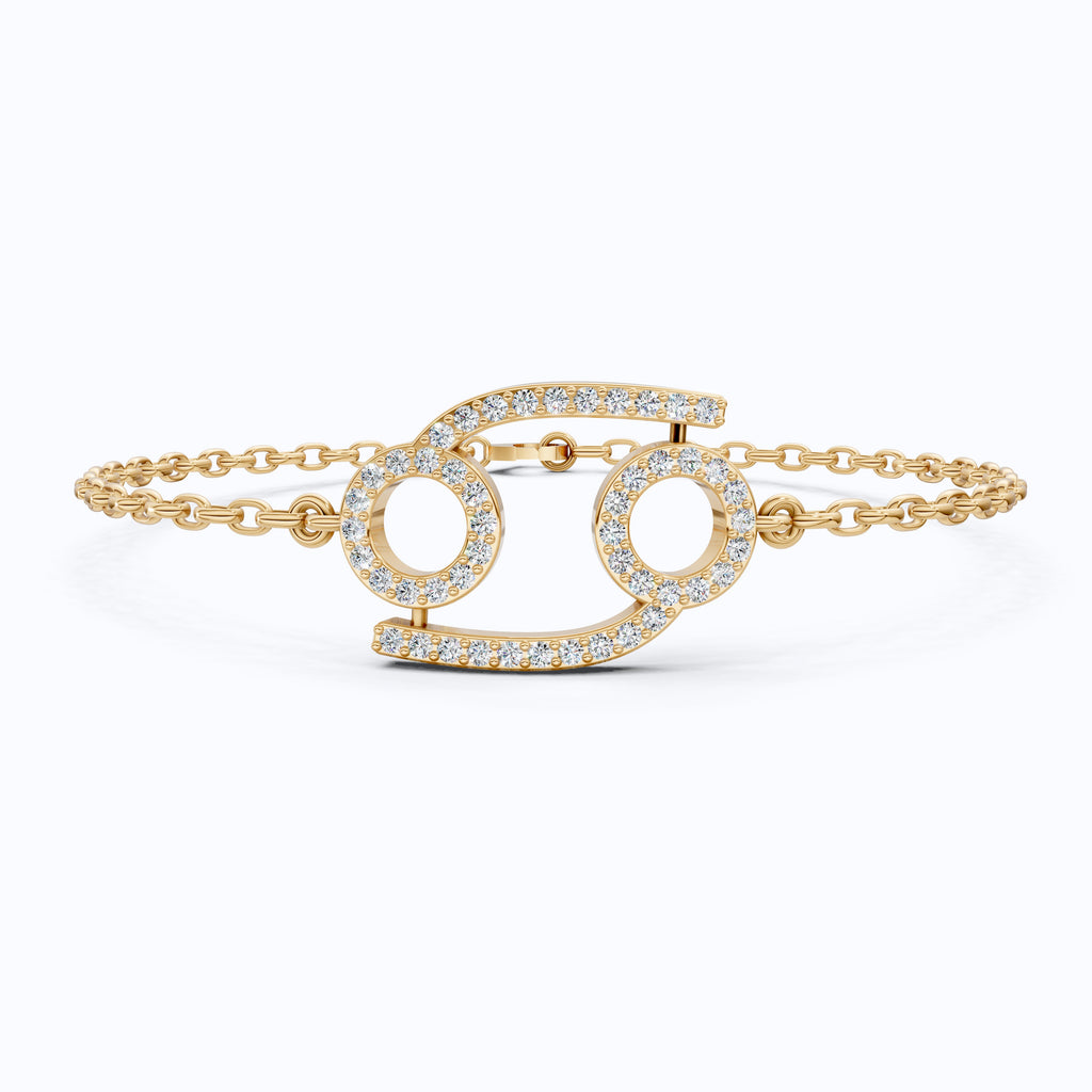 Celestial Cancer Zodiac Sign Chain Bracelet in Lab Diamond – 14k Solid Gold, Symbol Bracelet, Birthday Gift for Her, Anniversary Jewelry