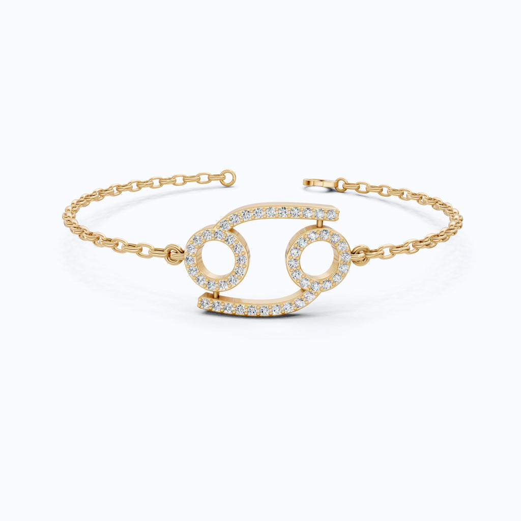 Celestial Cancer Zodiac Sign Chain Bracelet in Lab Diamond – 14k Solid Gold, Symbol Bracelet, Birthday Gift for Her, Anniversary Jewelry