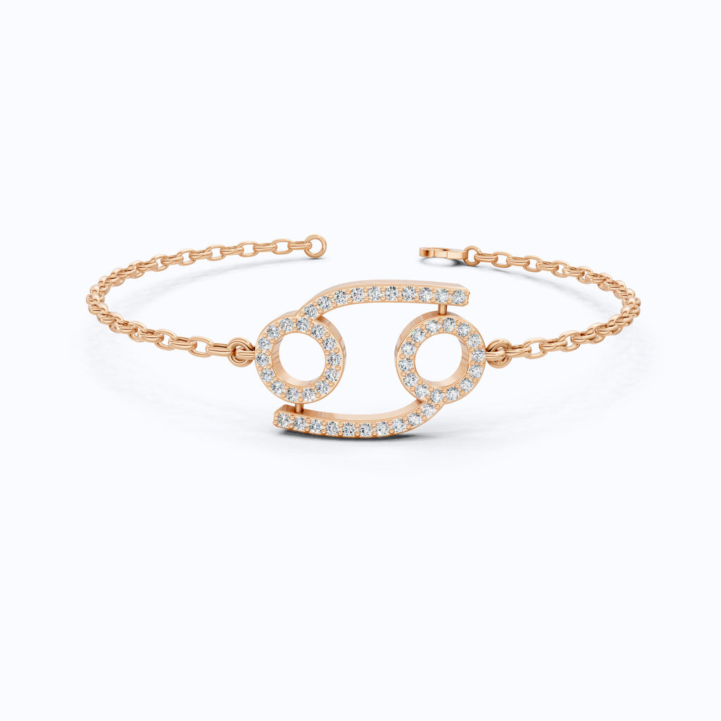 Celestial Cancer Zodiac Sign Chain Bracelet in Lab Diamond – 14k Solid Gold, Symbol Bracelet, Birthday Gift for Her, Anniversary Jewelry