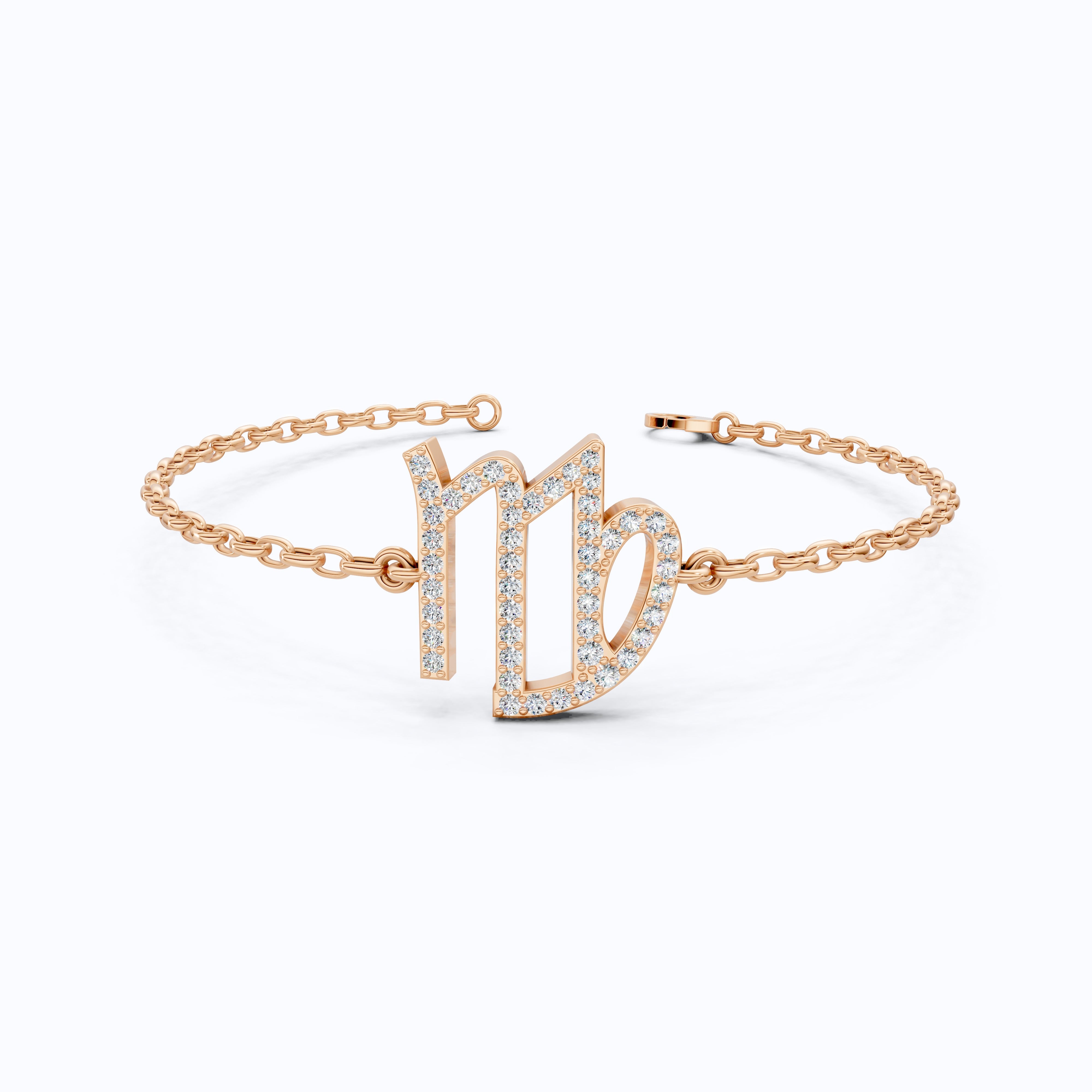 Virgo Sign Elegant Link Chain Bracelet in 14k Rose Gold, 0.46 TCW Round Cut Lab Grown Diamonds, Personalized Friendship Jewelry, Birthday Gift for Her